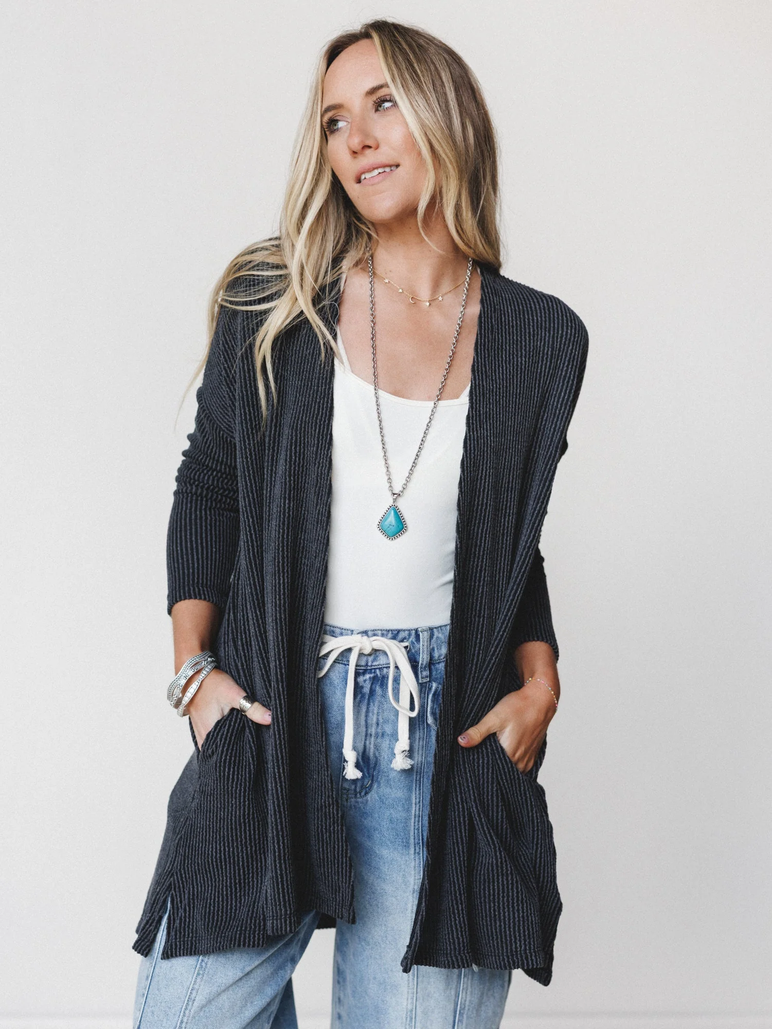 The Nest Classic Layers Cardigan - Charcoal