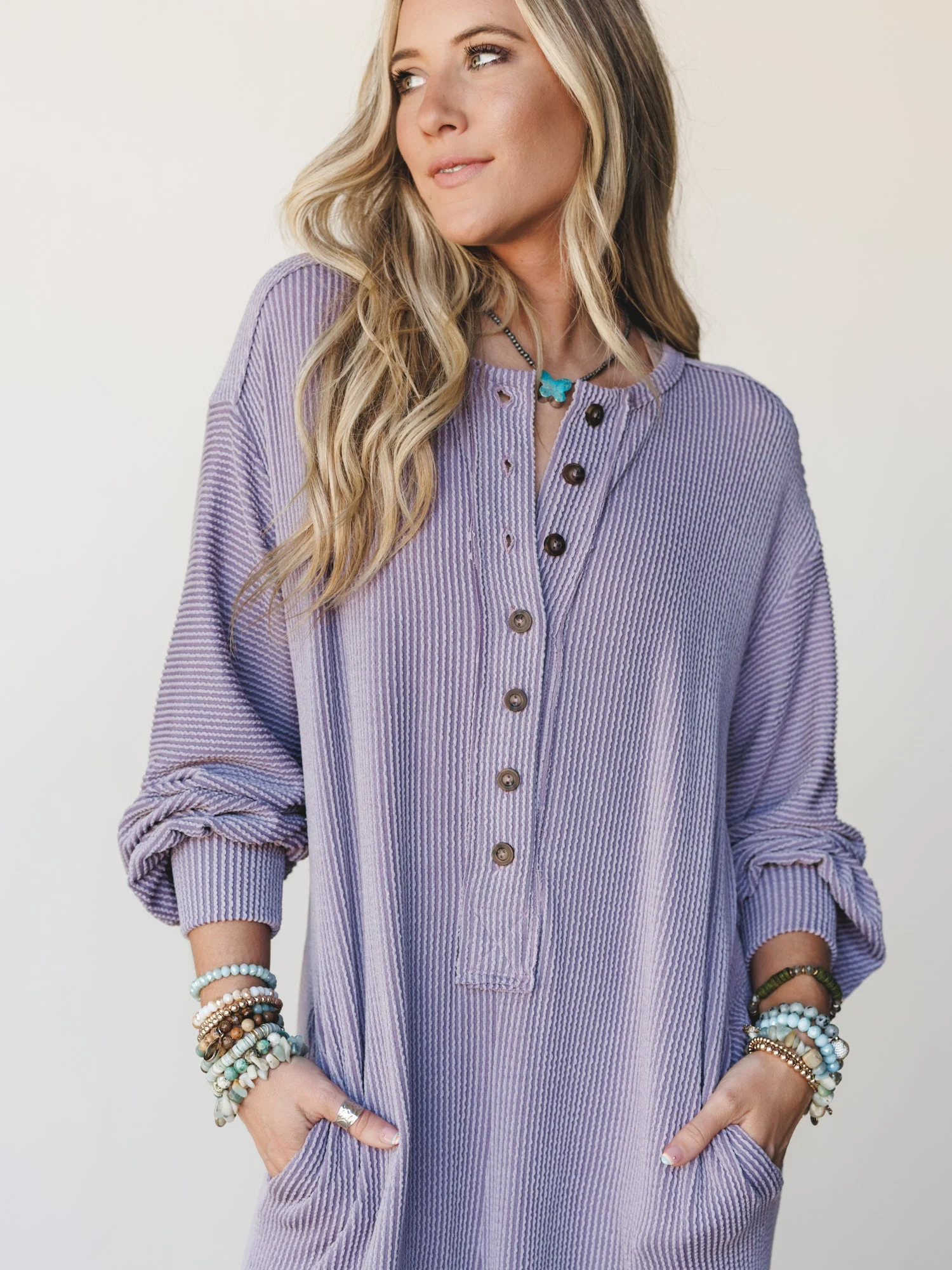 The Nest Daphne Textured Long Sleeve Jumpsuit - Orchid - Image 3
