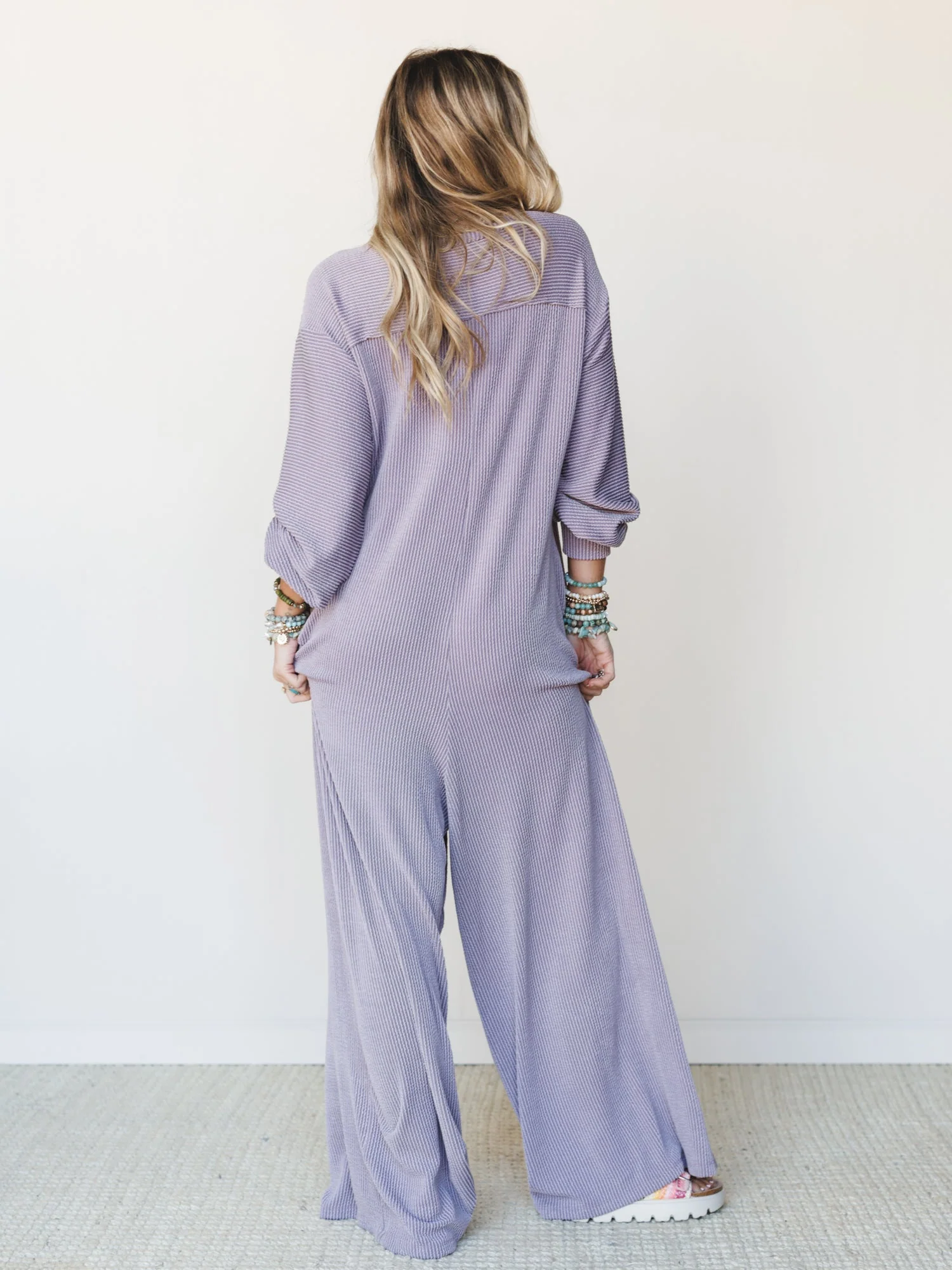 The Nest Daphne Textured Long Sleeve Jumpsuit - Orchid - Image 5