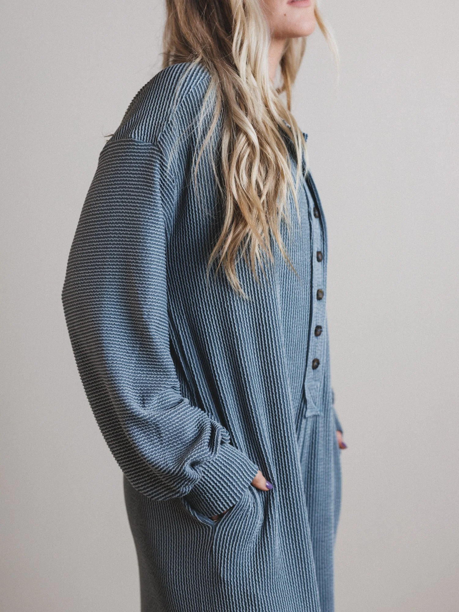 The Nest Daphne Textured Long Sleeve Jumpsuit - Seafoam - Image 2