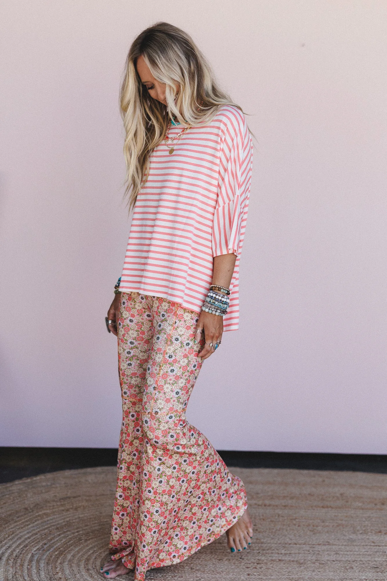 The Nest Dream in Flowers Flare Pants - Peach Coral - Image 5