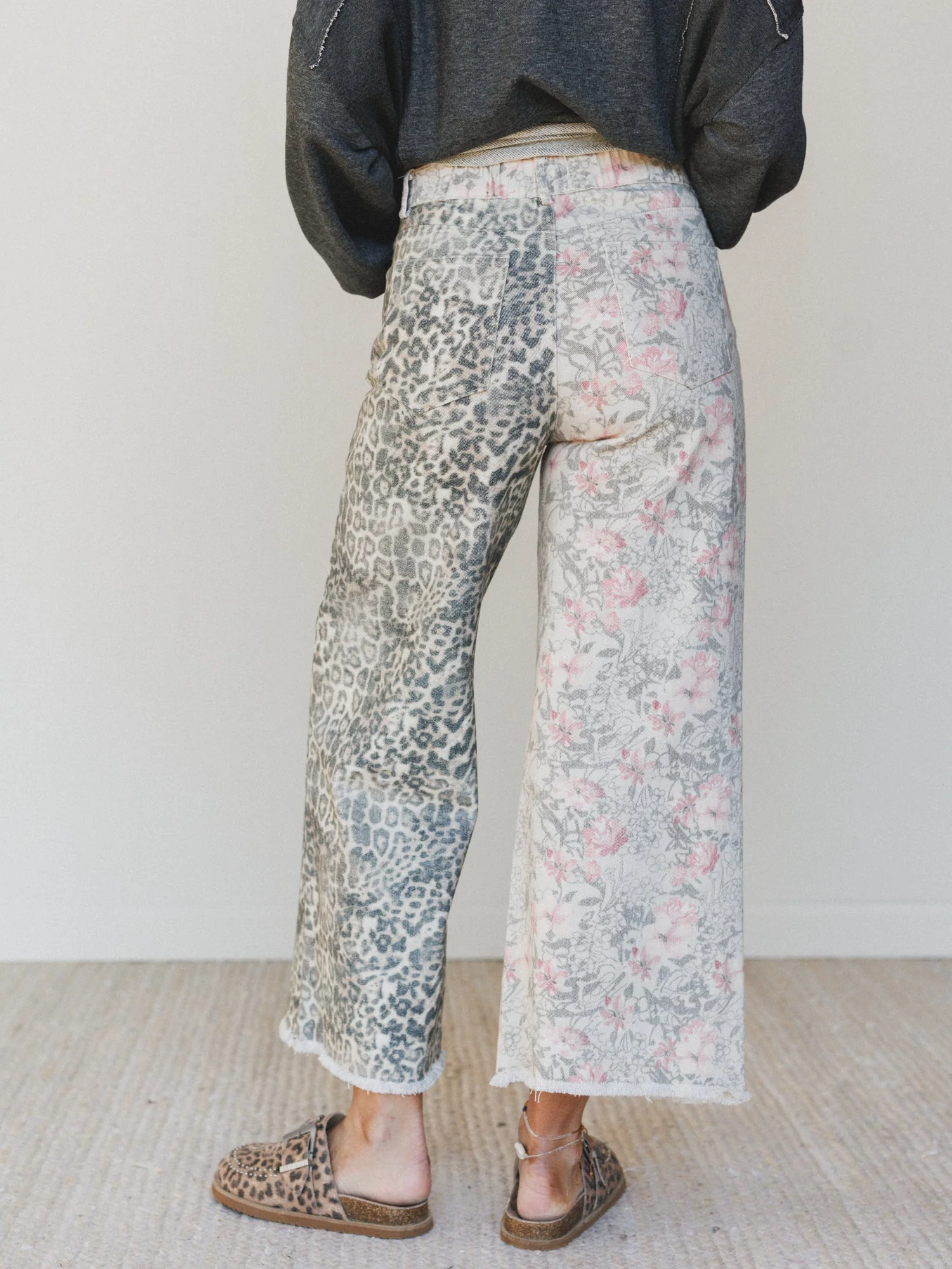 The Nest Ezra Mixed Print Wide Leg Jeans - Beige Multi - Image 6