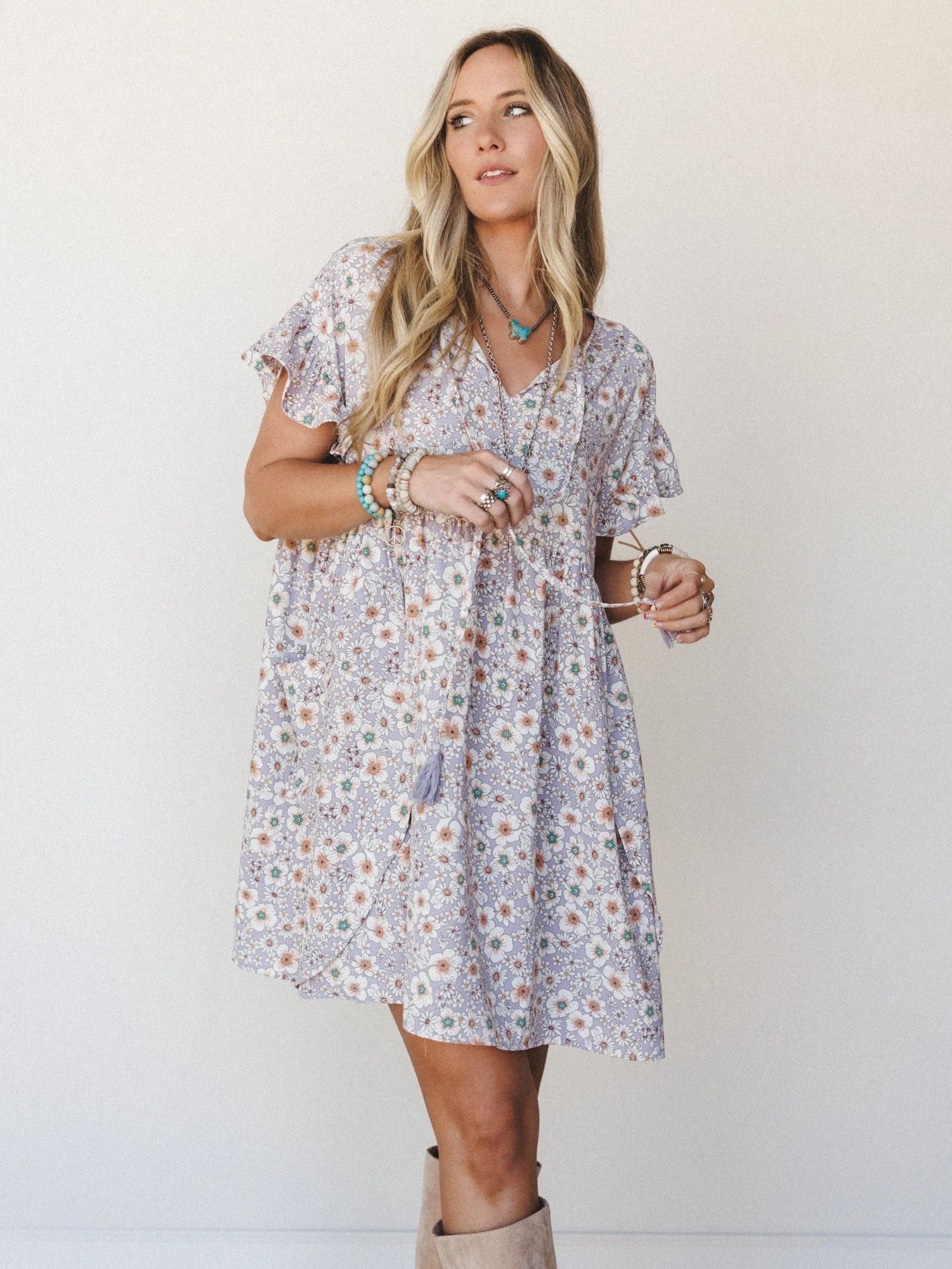 The Nest Stasia Printed Tulip Dress - Lavender - Image 2