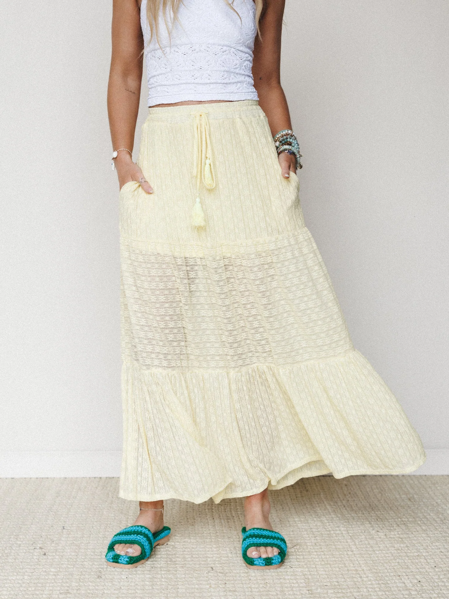 The Nest Golden Drift Tiered Maxi Skirt - Yellow - Image 2