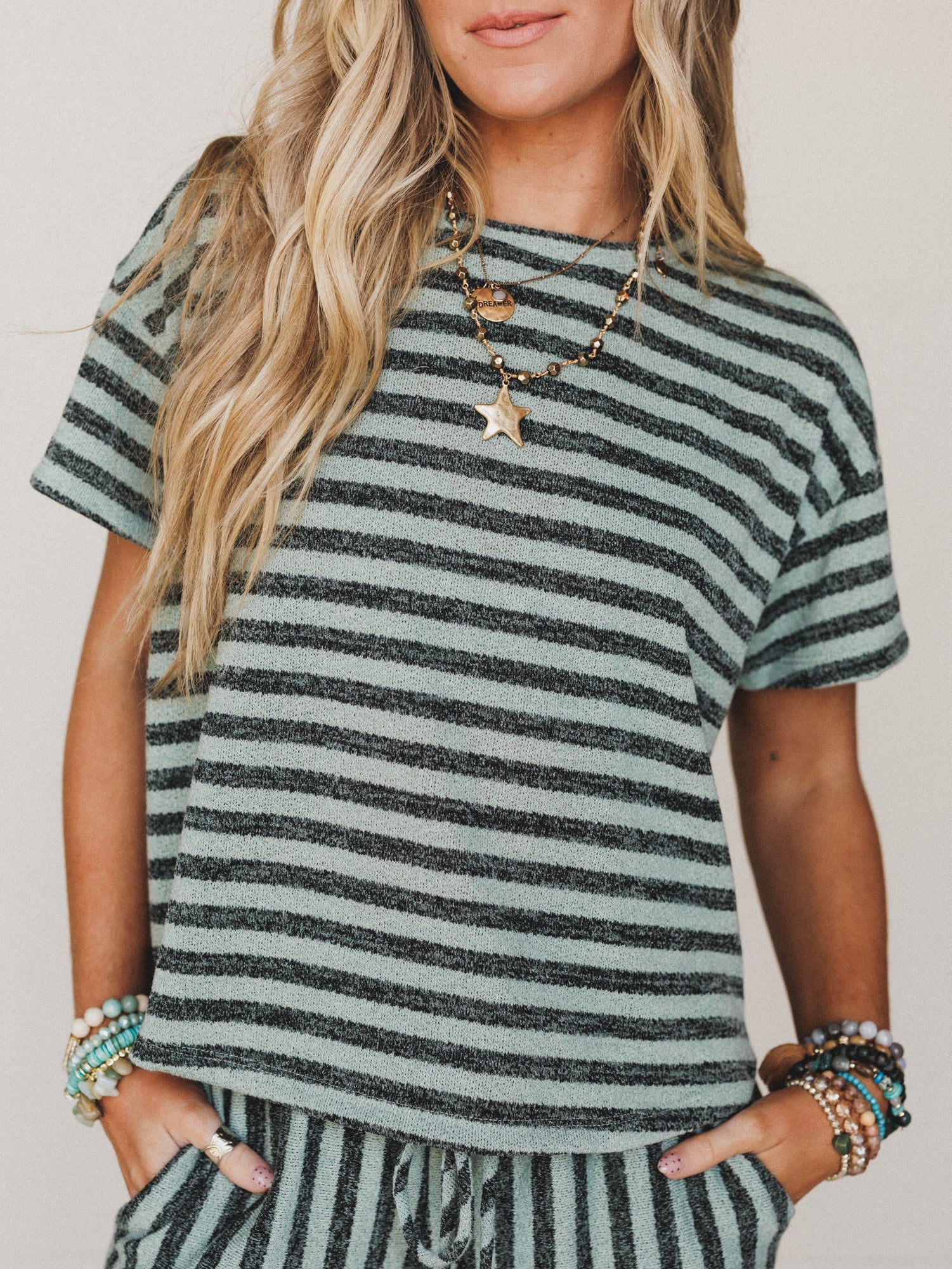 The Nest Ibiza Breeze Striped Top - Sage Black - Image 2