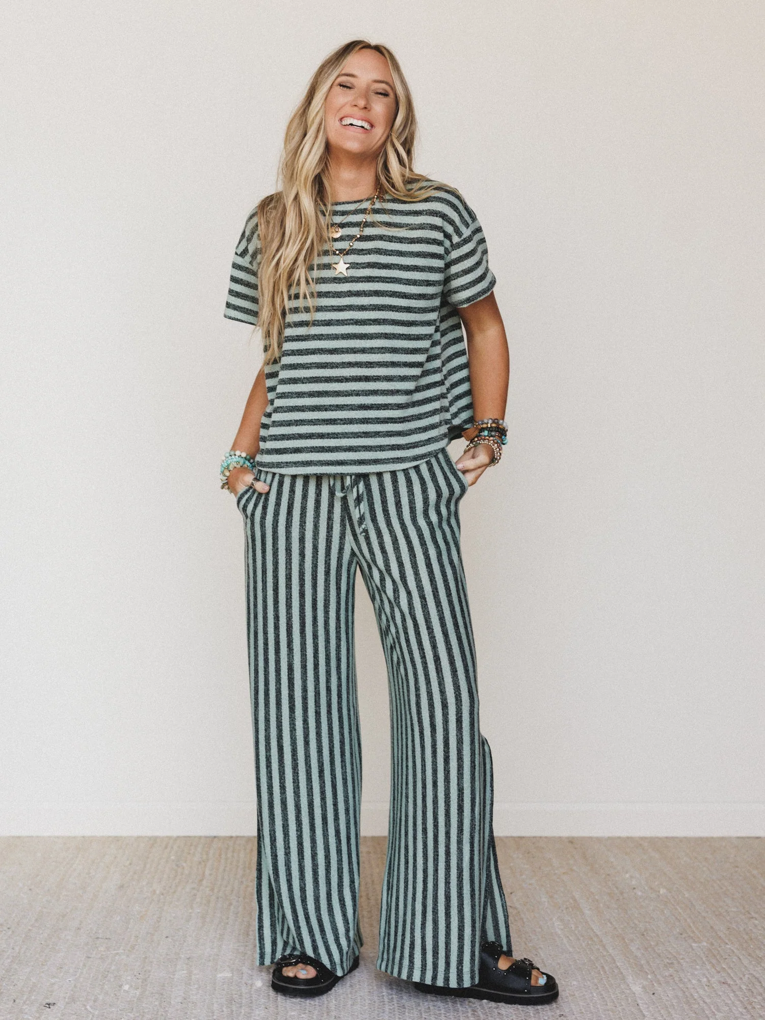 The Nest Ibiza Breeze Striped Top - Sage Black - Image 5
