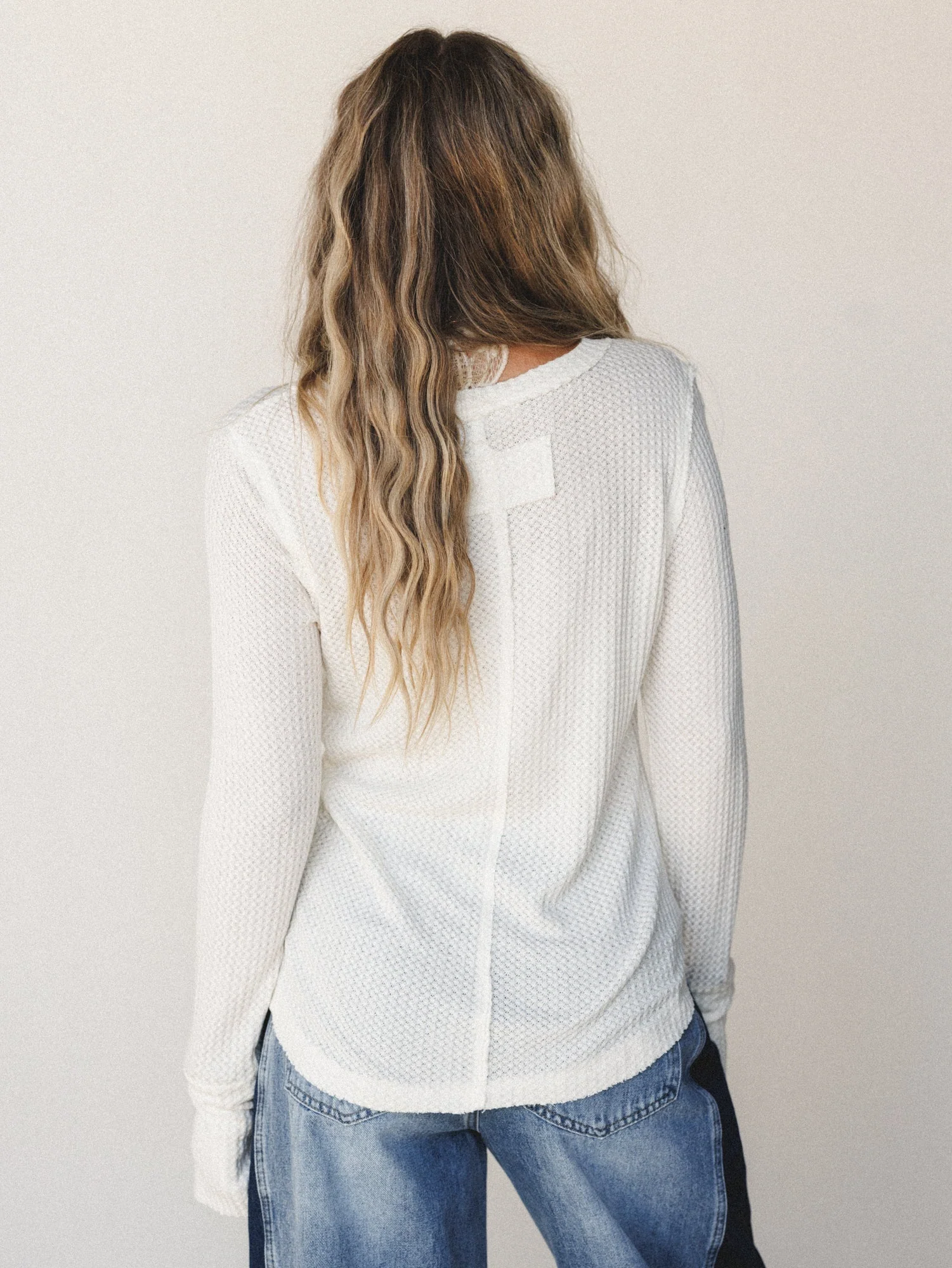The Nest Jacqueline Waffle Long Sleeve Top - Cream - Image 6