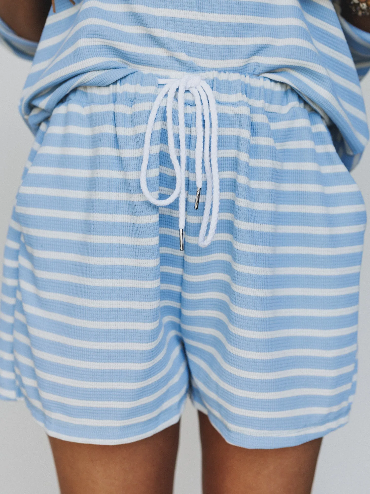 The Nest Jasmine Striped Short Set - Blue Fog - Image 4