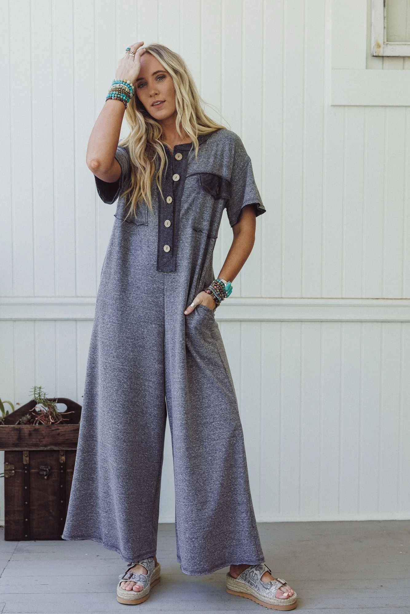 The Nest Jodi Short Sleeve Jumpsuit - Charcoal - Image 4
