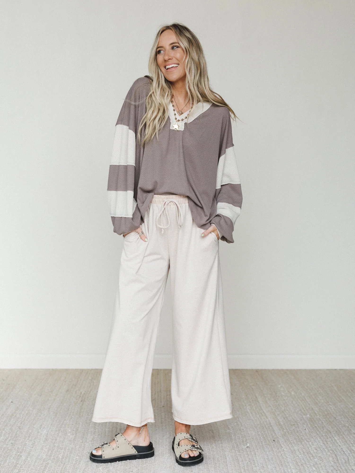 The Nest Jodi Wide Leg Pants - Beige - Image 6