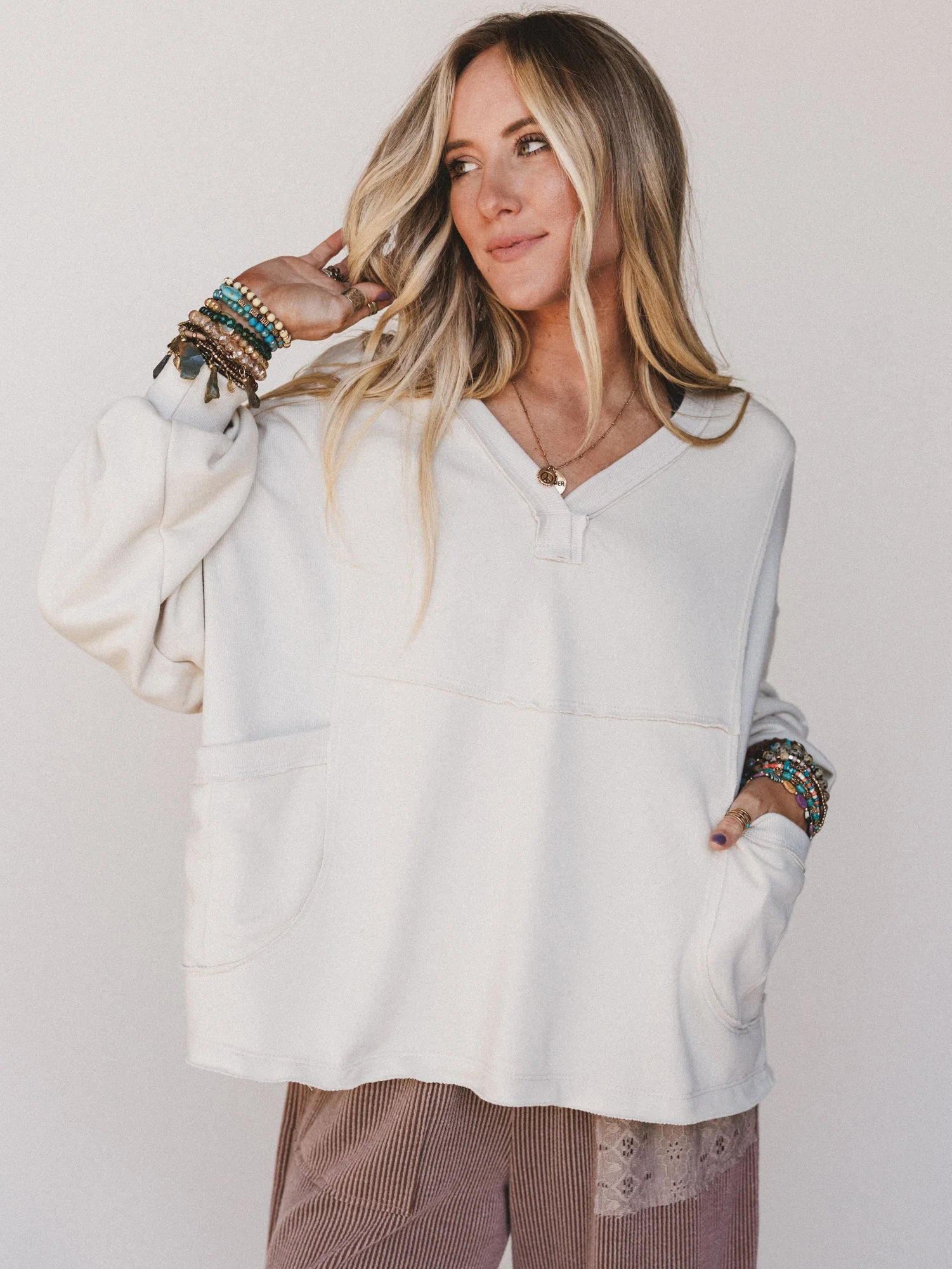 The Nest Karli Knit Pocket Top - Beige - Pre Order