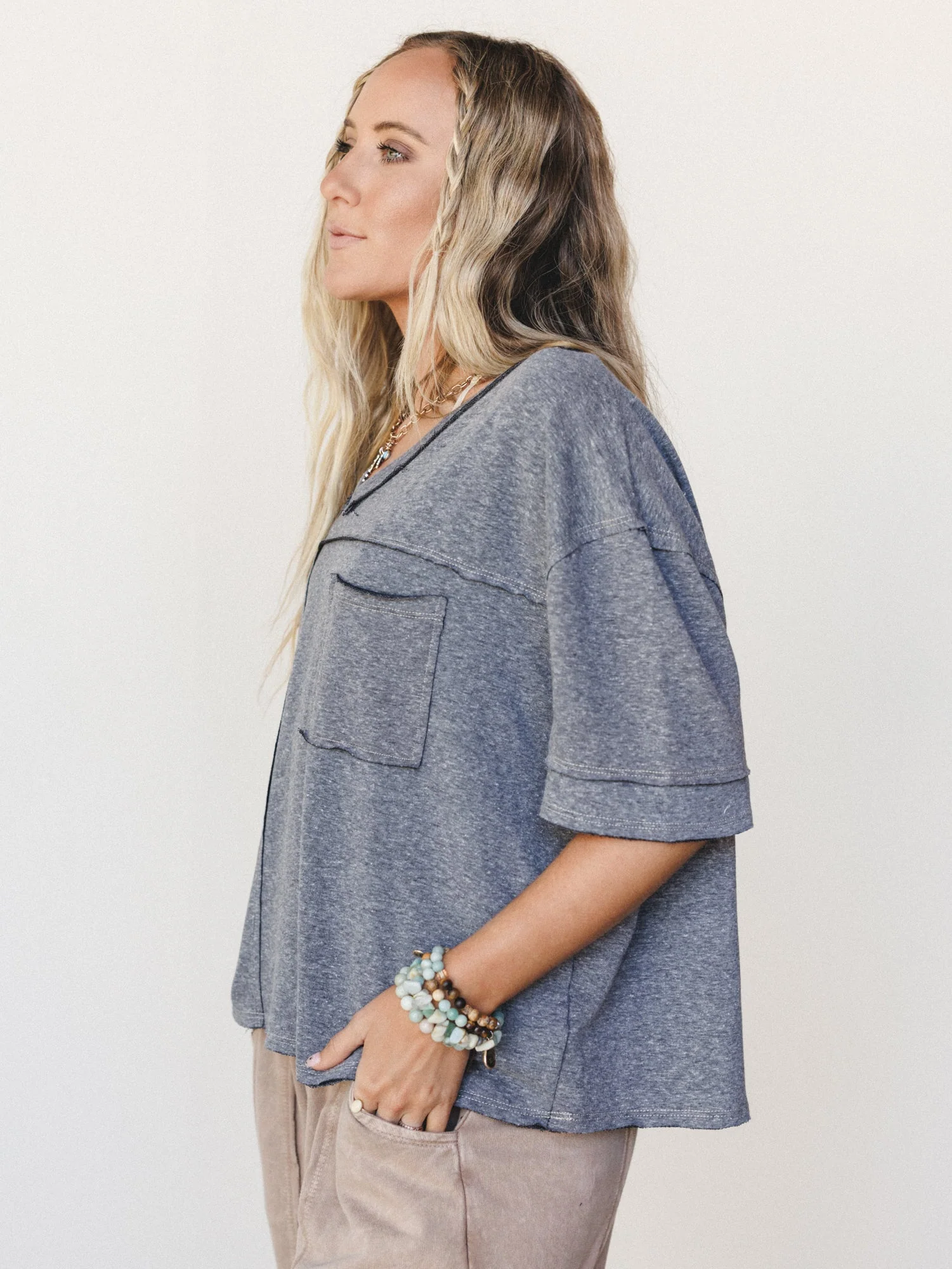 The Nest Katie V Neck Tee - Black - Image 2