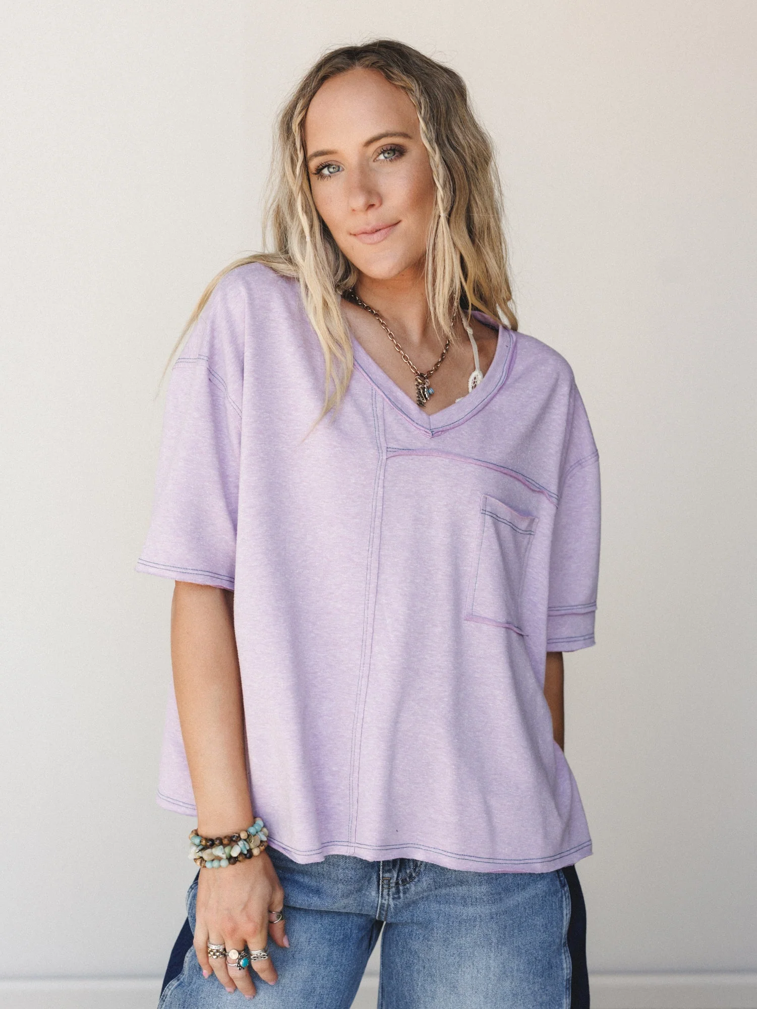 The Nest Katie V Neck Tee - Lavender