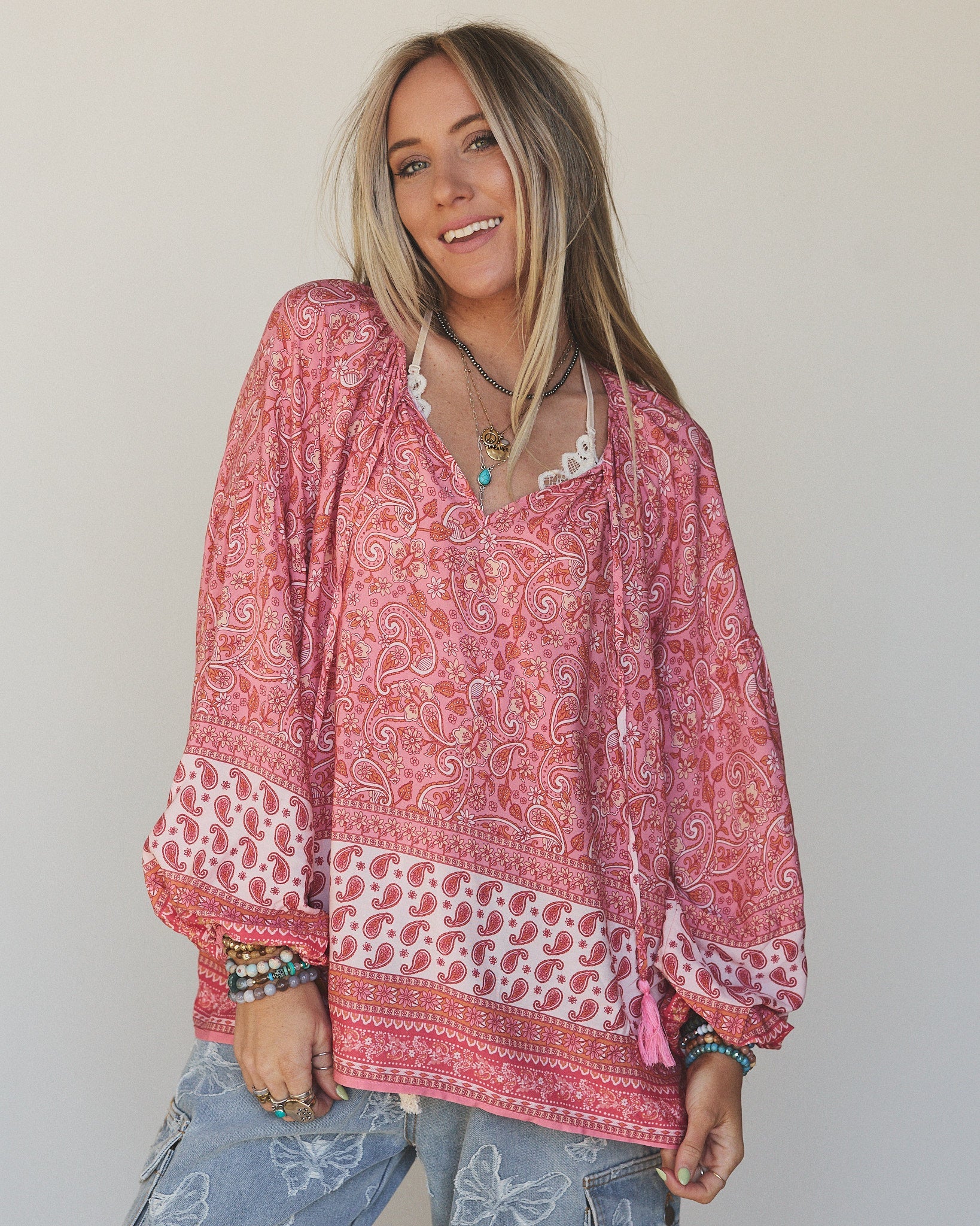 The Nest Lani Border Print Top - Pink Border Print - Image 5