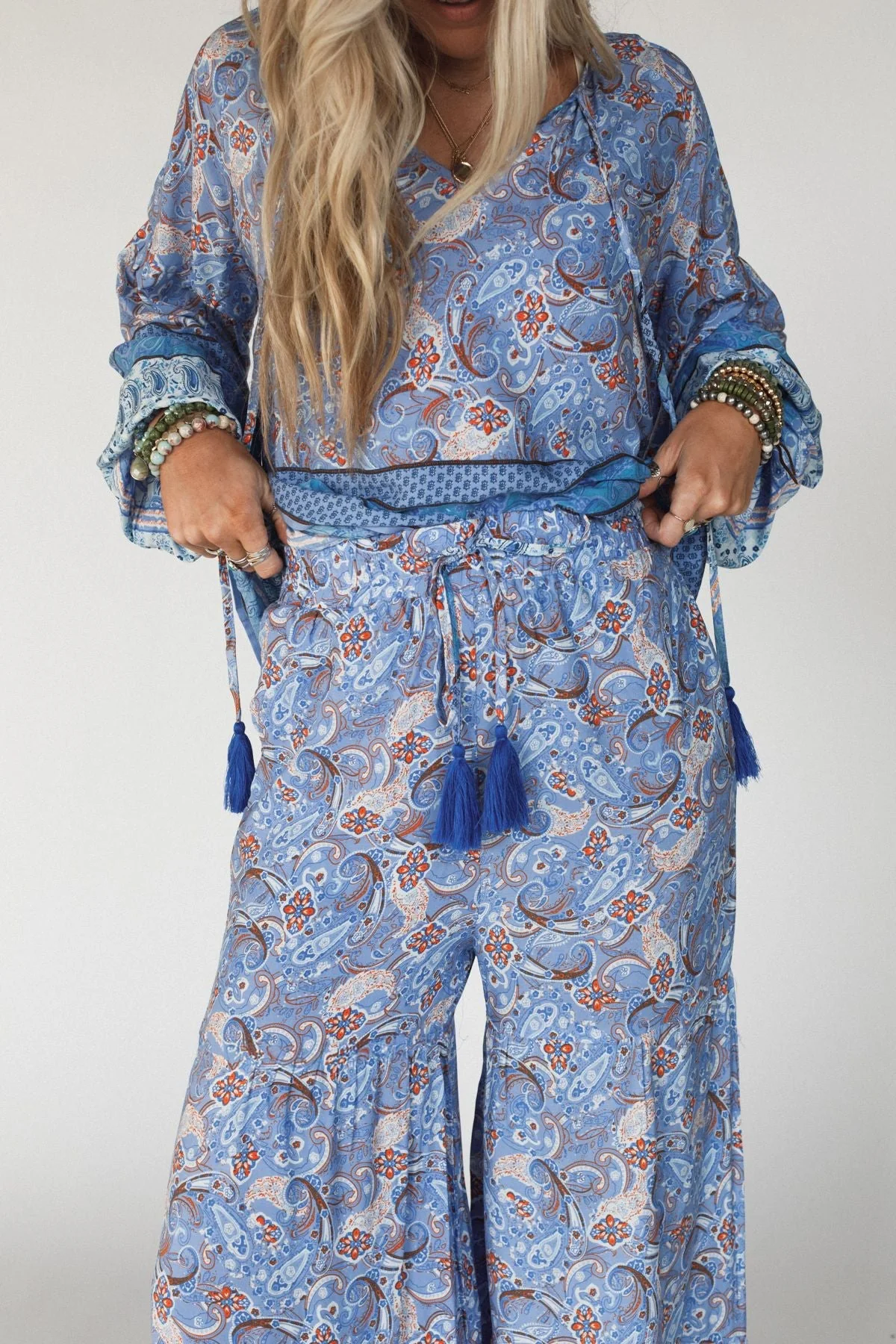 The Nest Lani Wide Leg Pants - Blue Border Print - Image 3