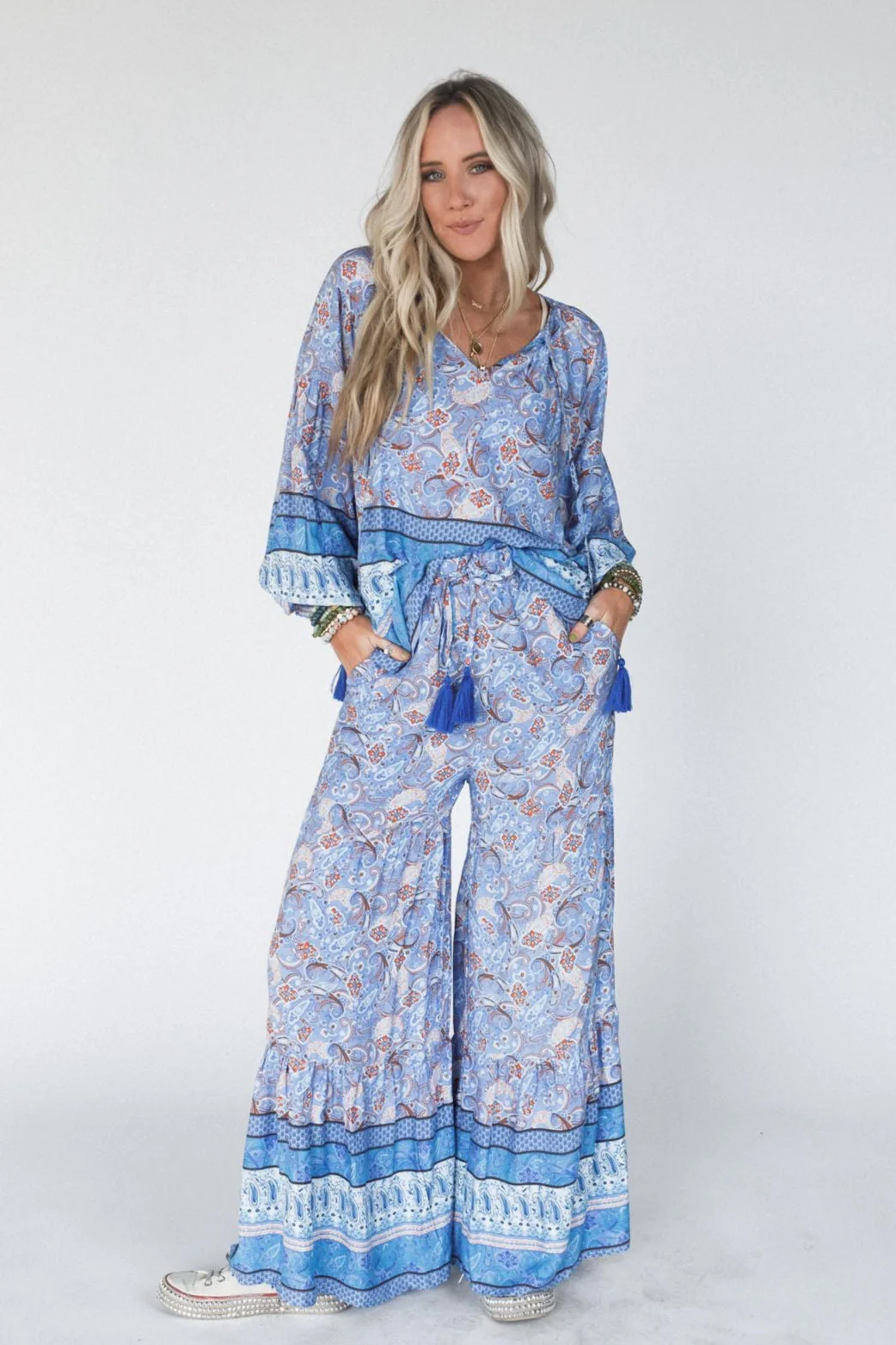 The Nest Lani Wide Leg Pants - Blue Border Print - Image 4
