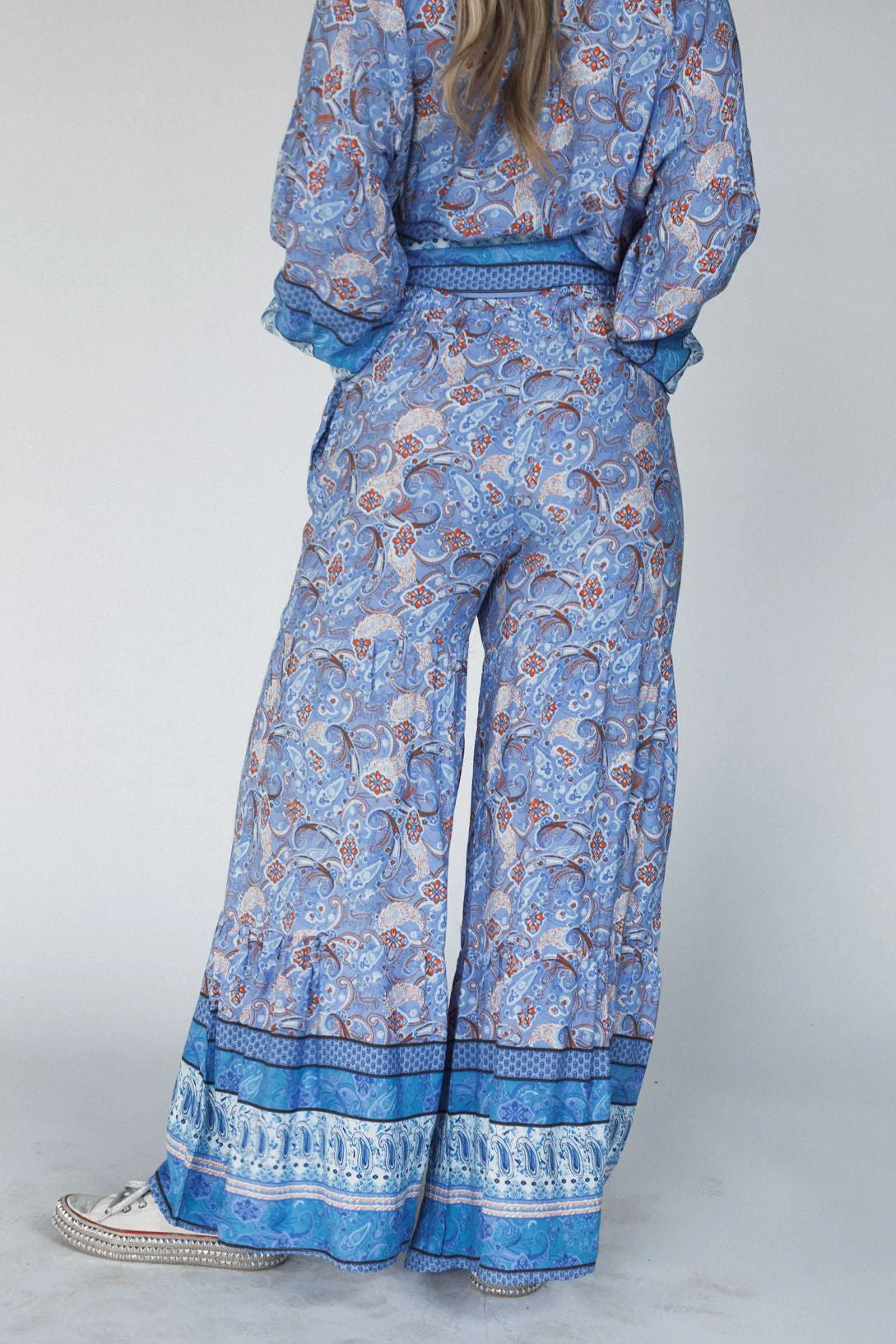 The Nest Lani Wide Leg Pants - Blue Border Print - Image 5