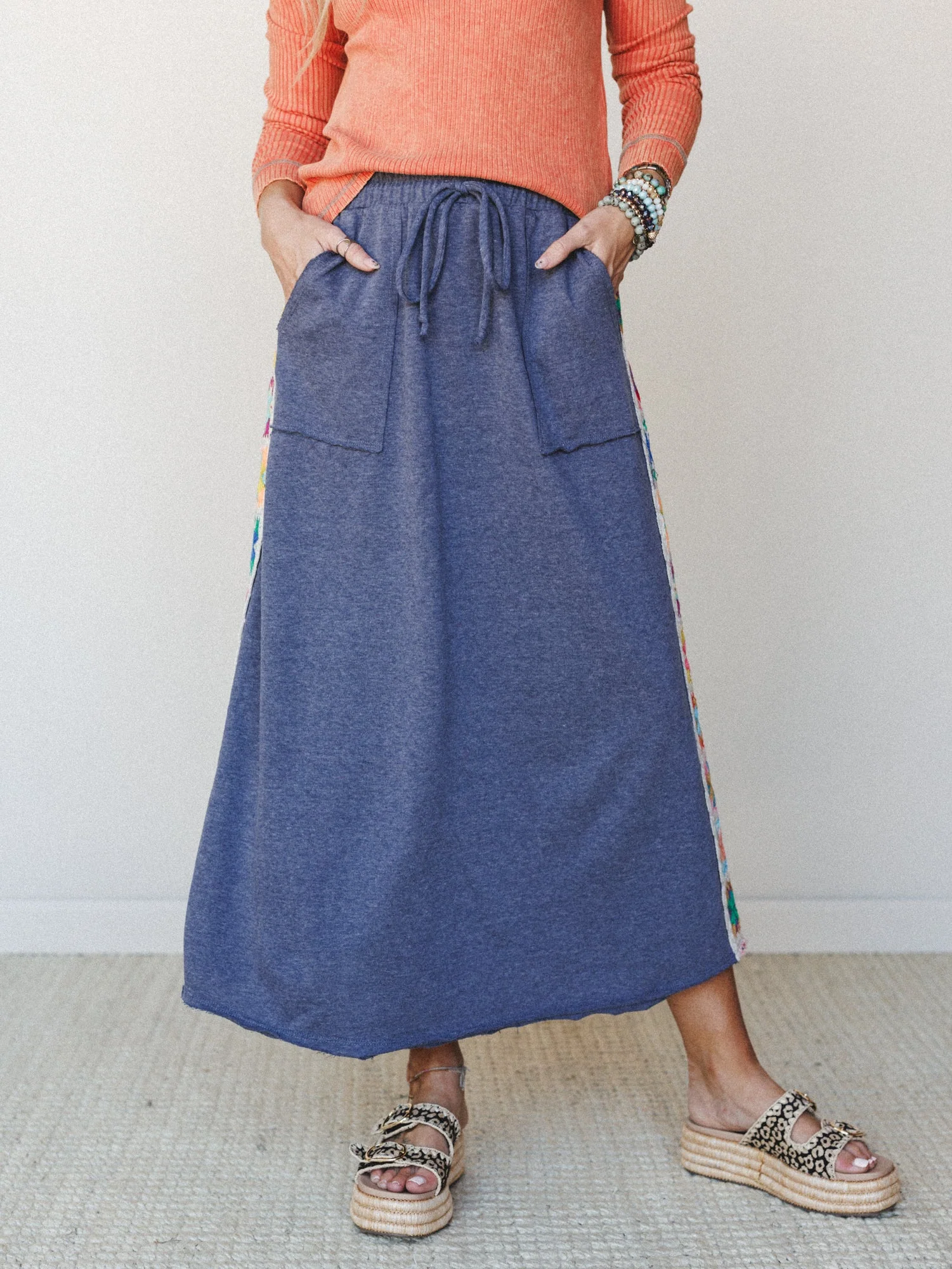 The Nest Love Seeker Crochet Panel Maxi Skirt - Heather Navy - Image 4