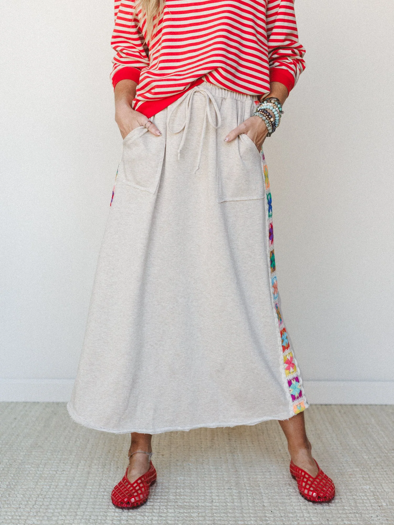 The Nest Love Seeker Crochet Panel Maxi Skirt - Oatmeal - Image 4