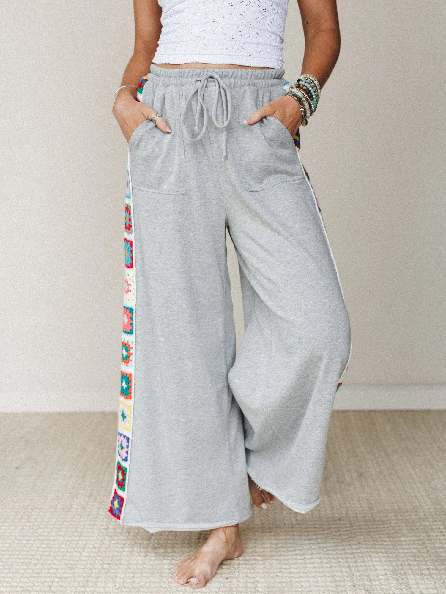 The Nest Love Seeker Crochet Panel Pants - Heather Gray - Image 2