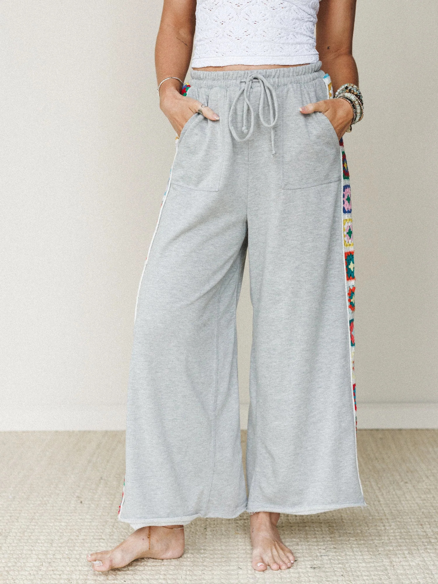 The Nest Love Seeker Crochet Panel Pants - Heather Gray - Image 4