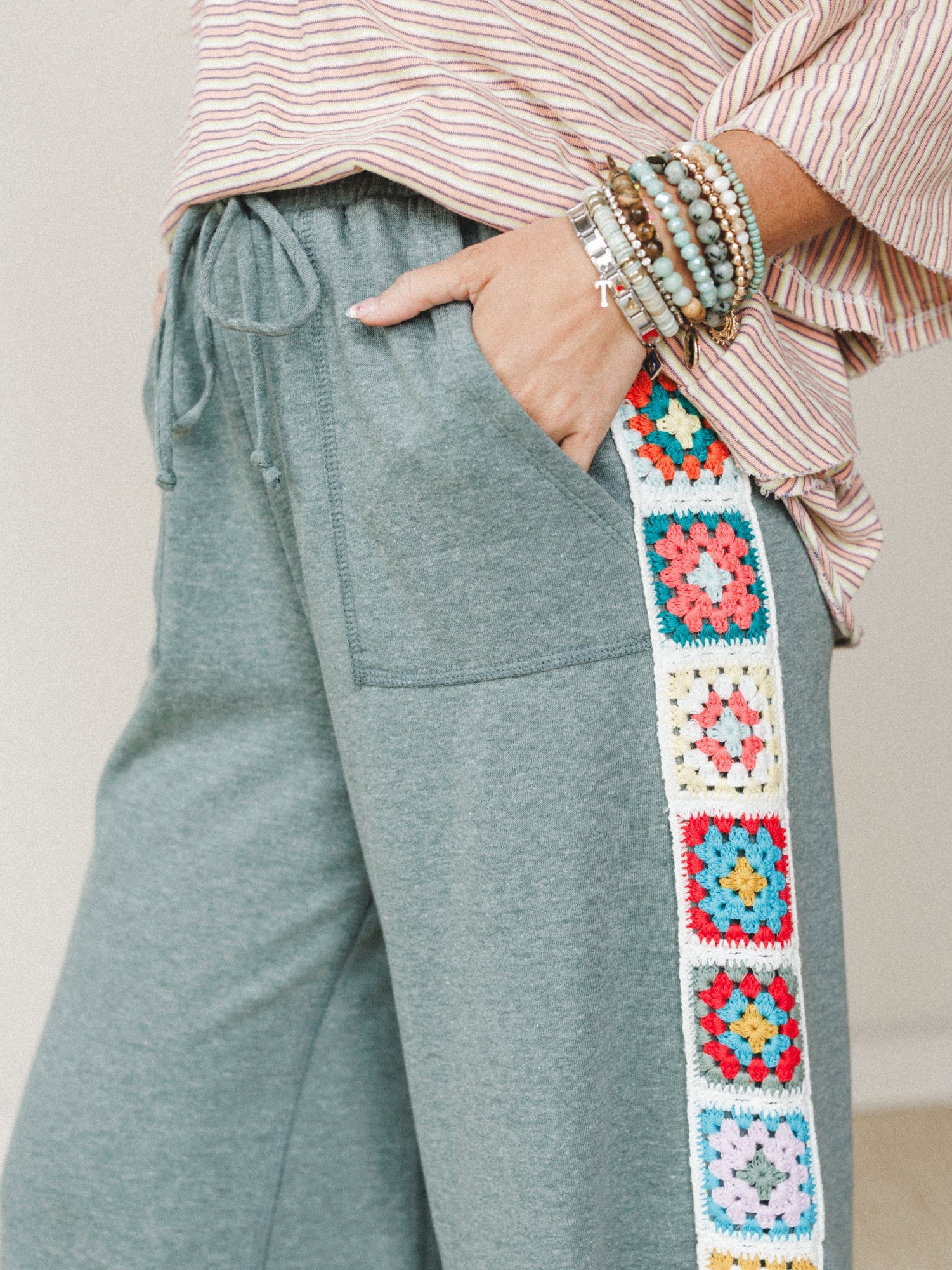 The Nest Love Seeker Crochet Panel Pants - Olive - Image 2