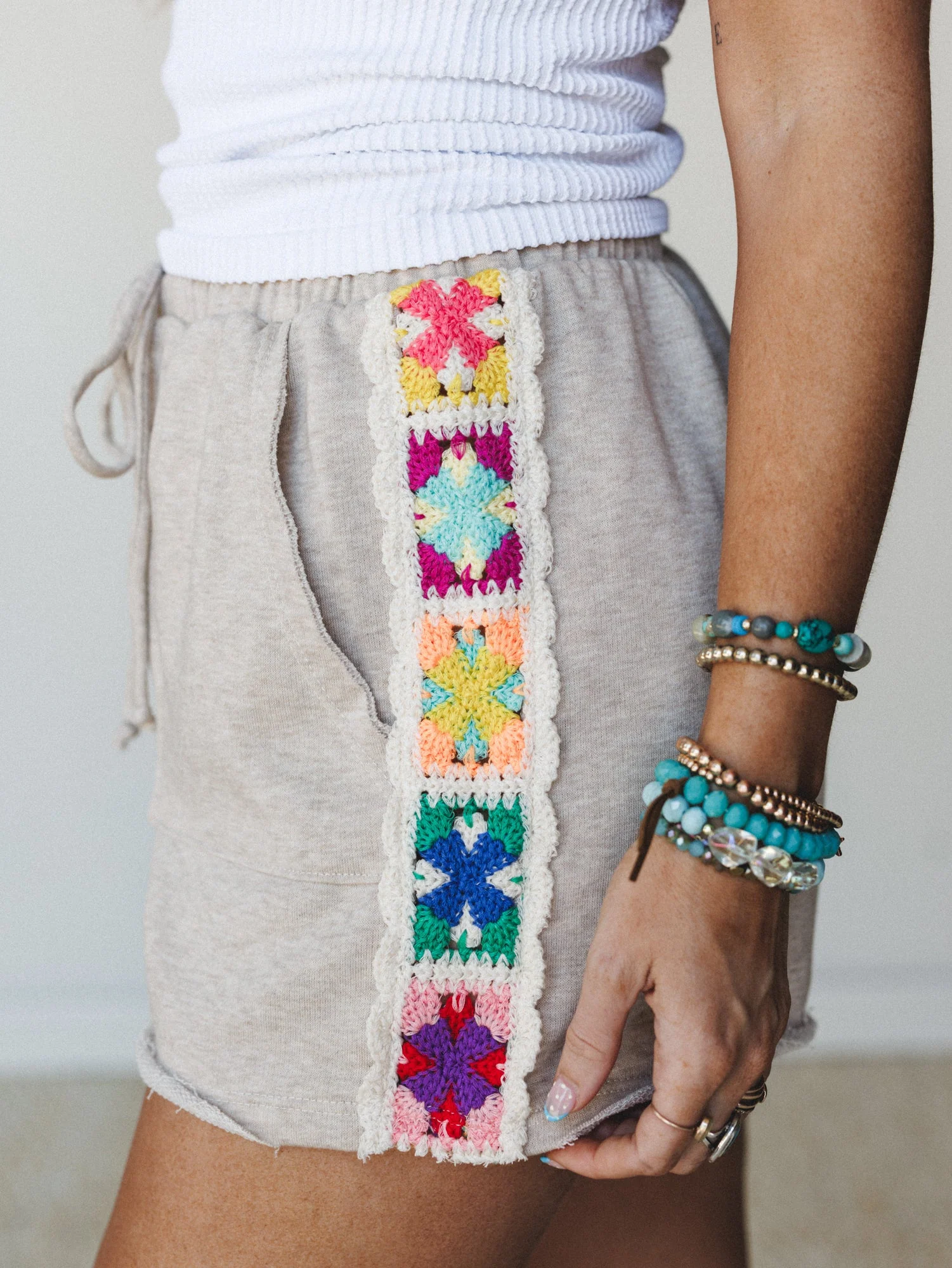 The Nest Love Seeker Crochet Panel Shorts - Oatmeal - Image 2