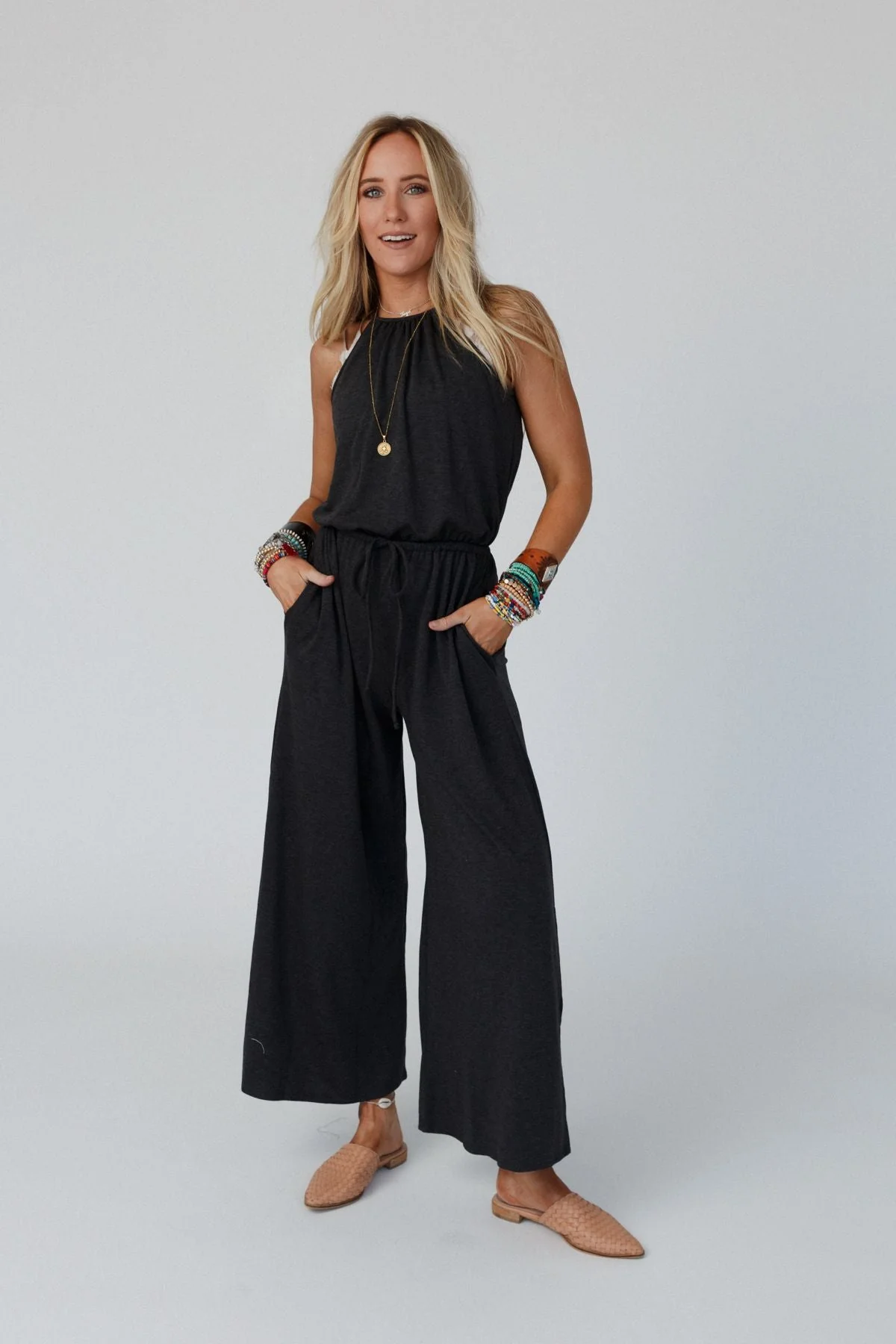 The Nest Lucky Love High Neck Jumpsuit - Charcoal 2Tone - Pre Order