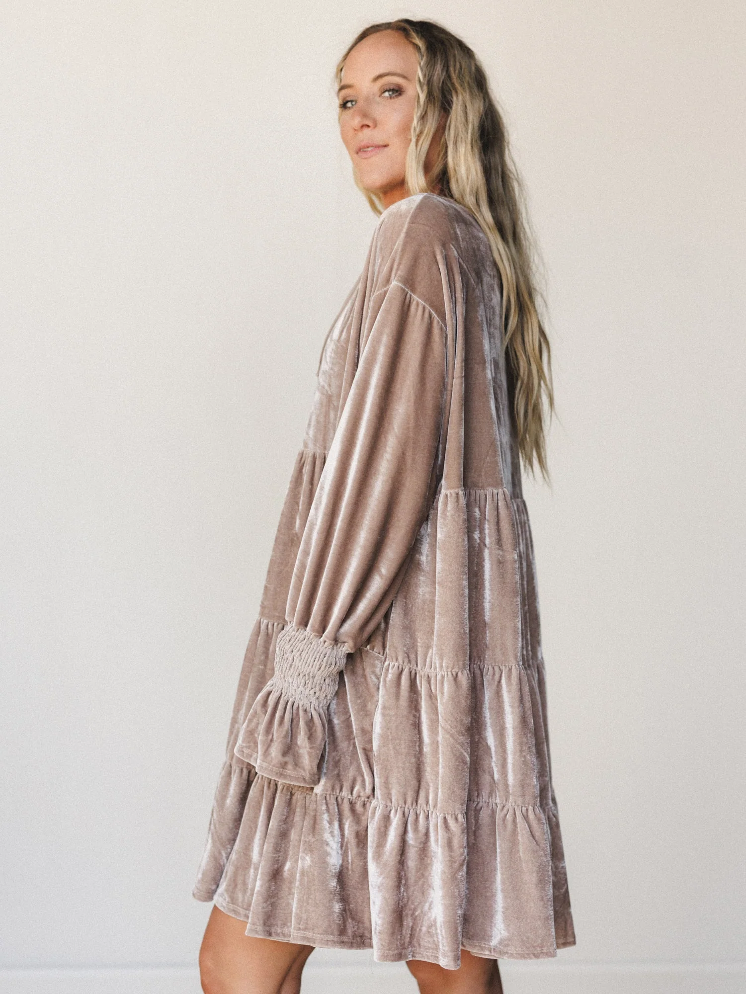 The Nest Maddie Velvet Dress - Taupe - Image 4