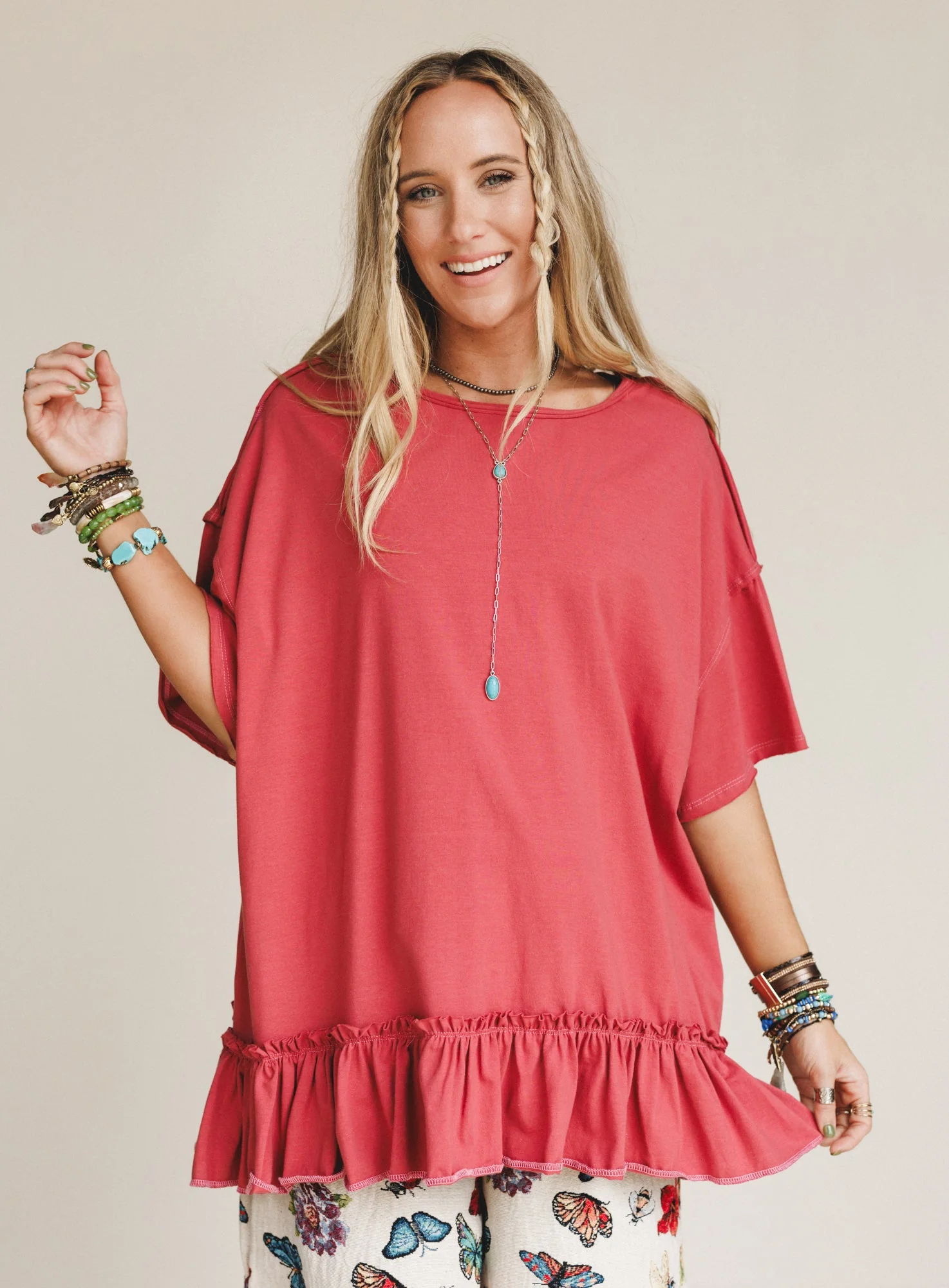 The Nest Mariah Ruffle Tee - Mauve