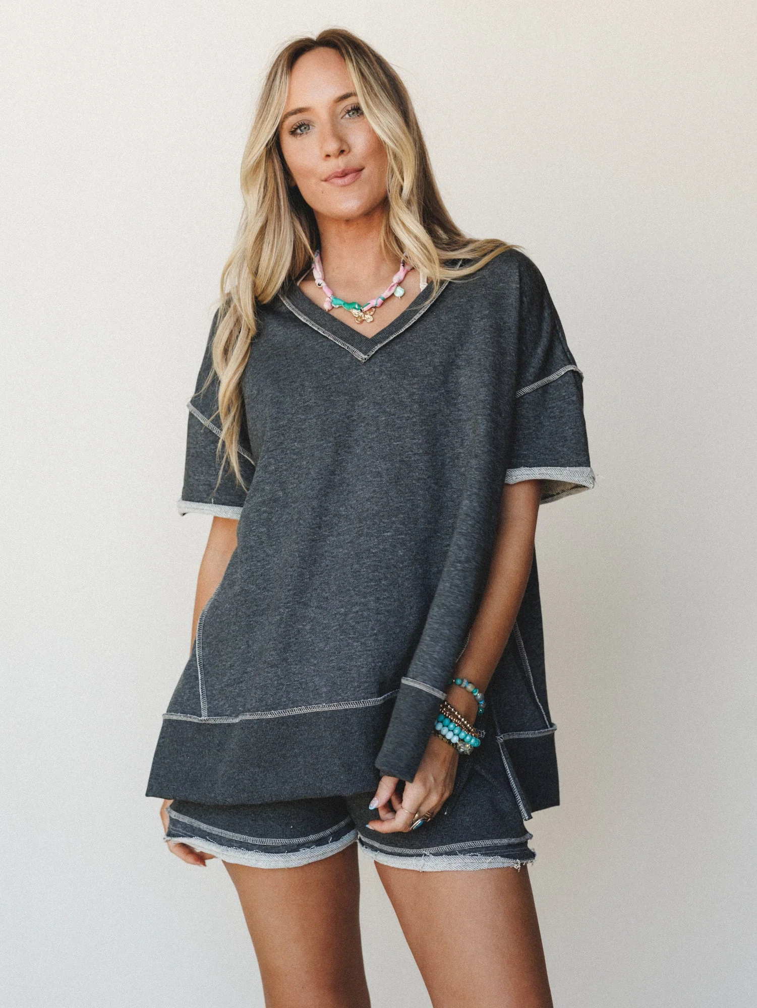The Nest Mckayla Cozy Short Set - Charcoal - Image 5