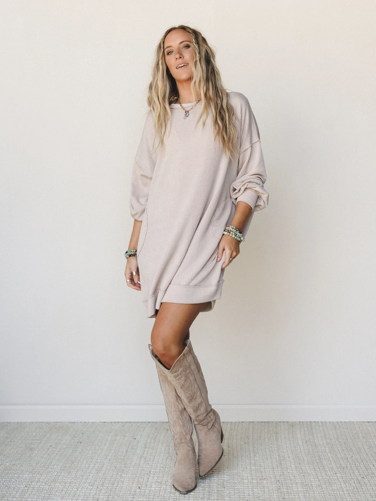 The Nest Moon Glow Long Sleeve Dress - Cream - Image 4