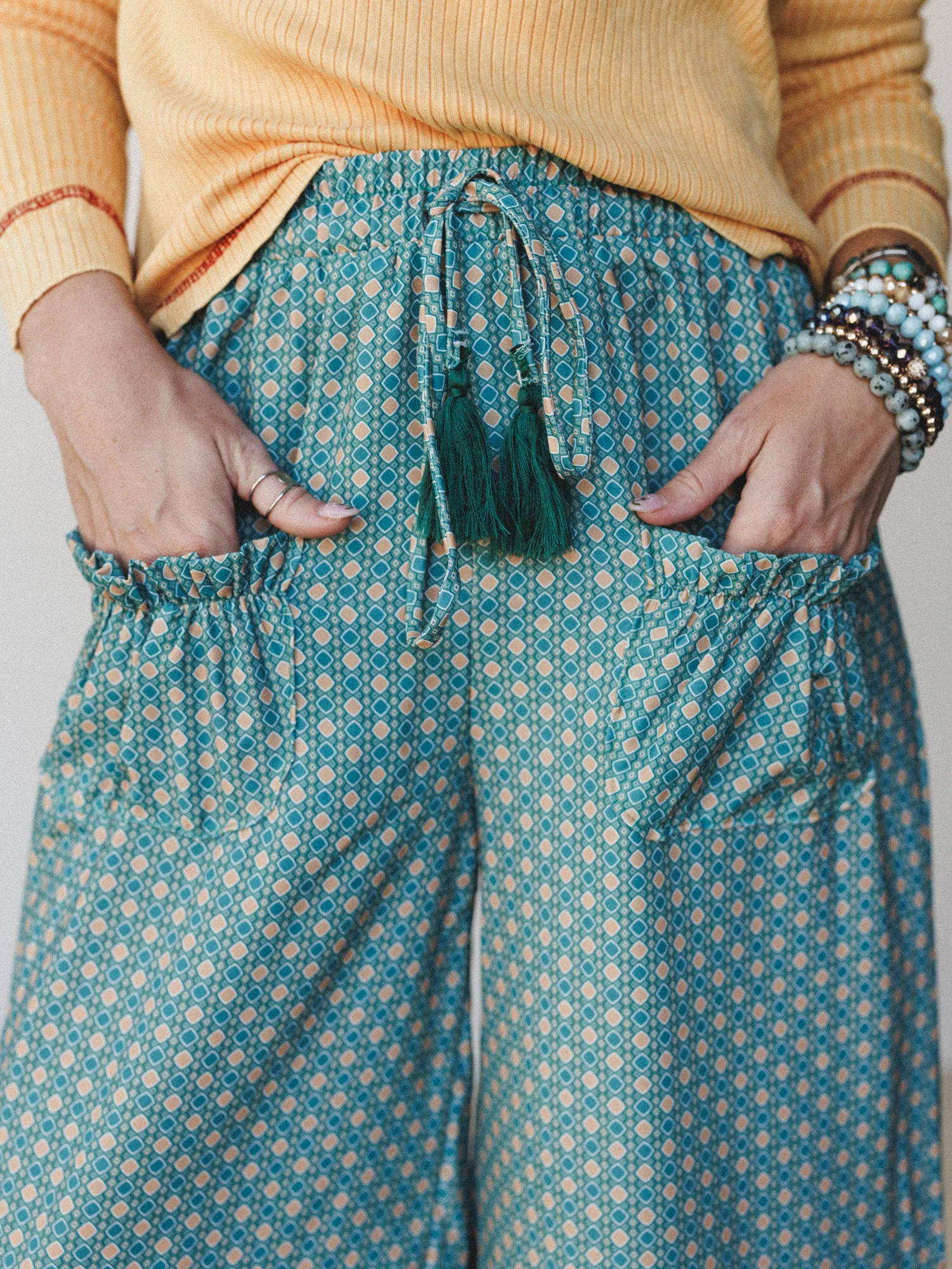 The Nest Mystic Mirage Printed Wide Leg Pants - Teal - Image 2