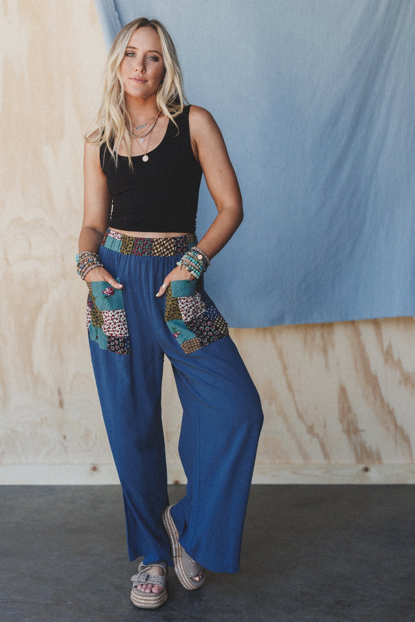The Nest No Rush Wide Leg Pants - Blue Print - Image 6