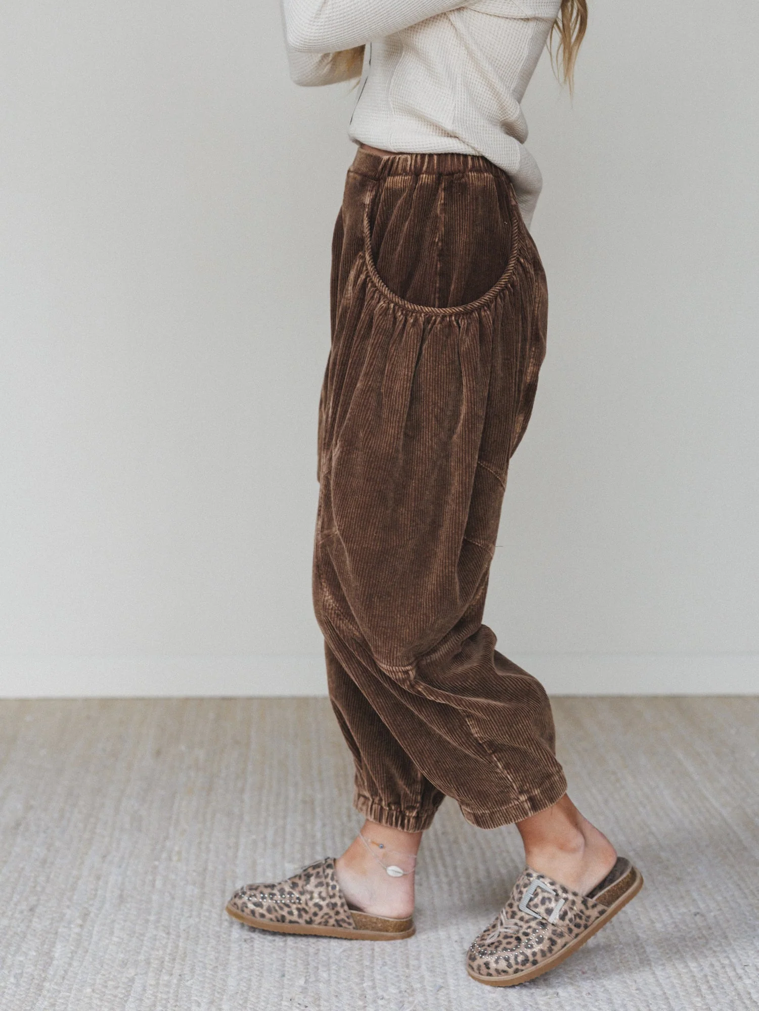 The Nest Nora Gathered Barrel Corduroy Pant - Brown - Image 2