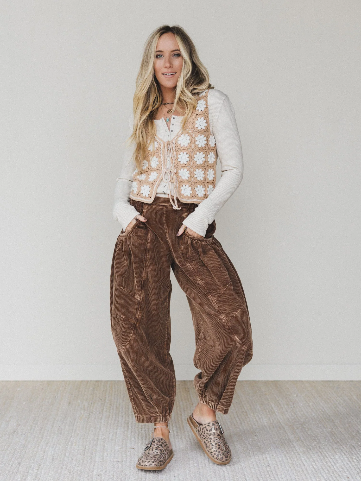 The Nest Nora Gathered Barrel Corduroy Pant - Brown - Image 4