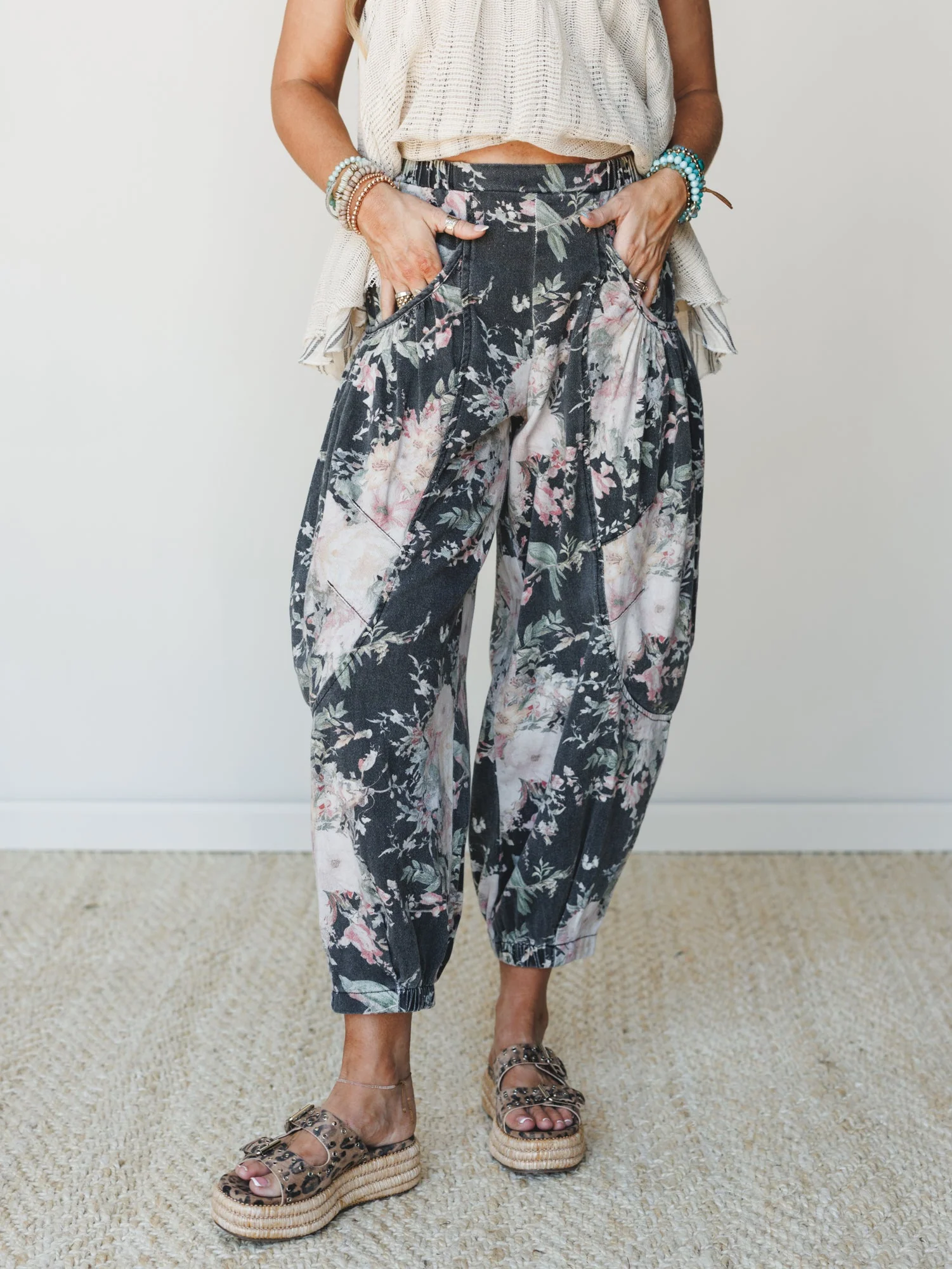 The Nest Nora Gathered Barrel Denim Pant - Black - Image 5