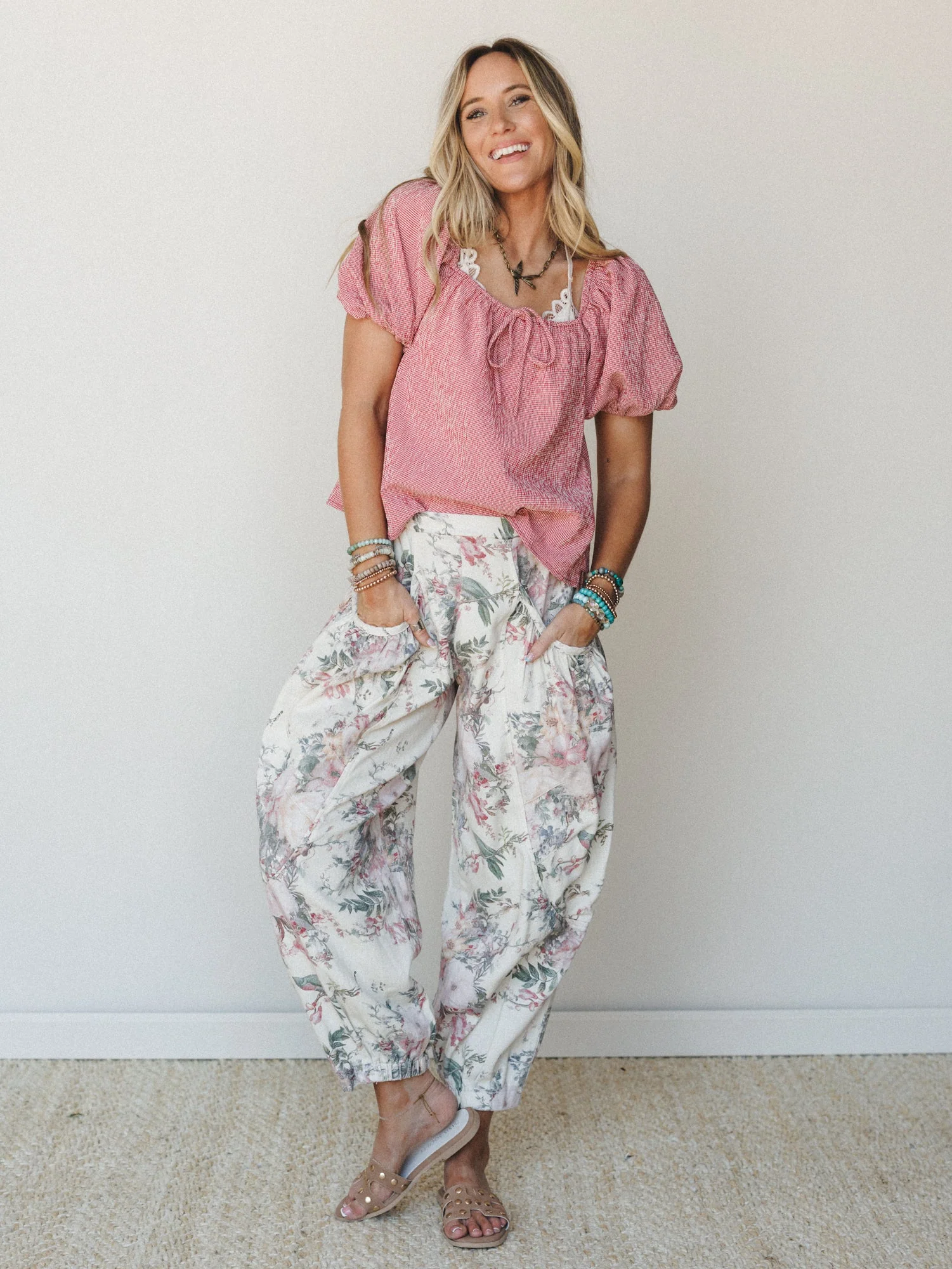 The Nest Nora Gathered Barrel Denim Pant - Ivory - Image 4