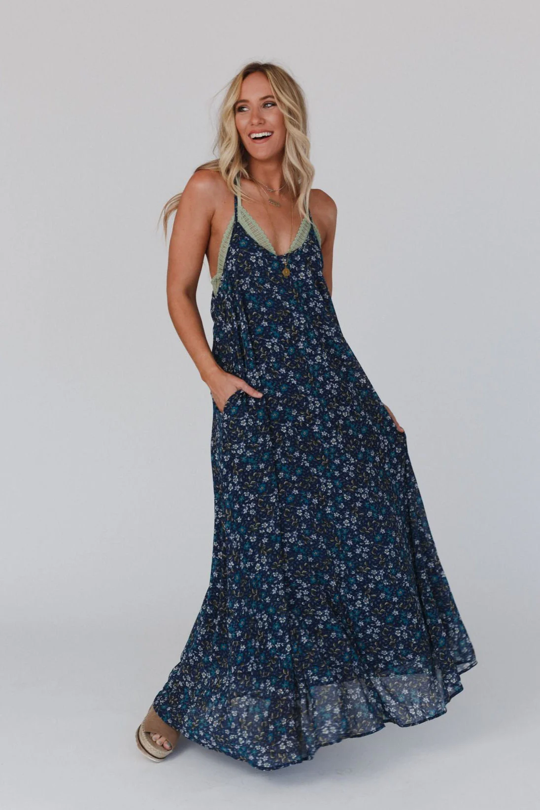 The Nest Oasis Pocket Maxi Dress - Navy Floral