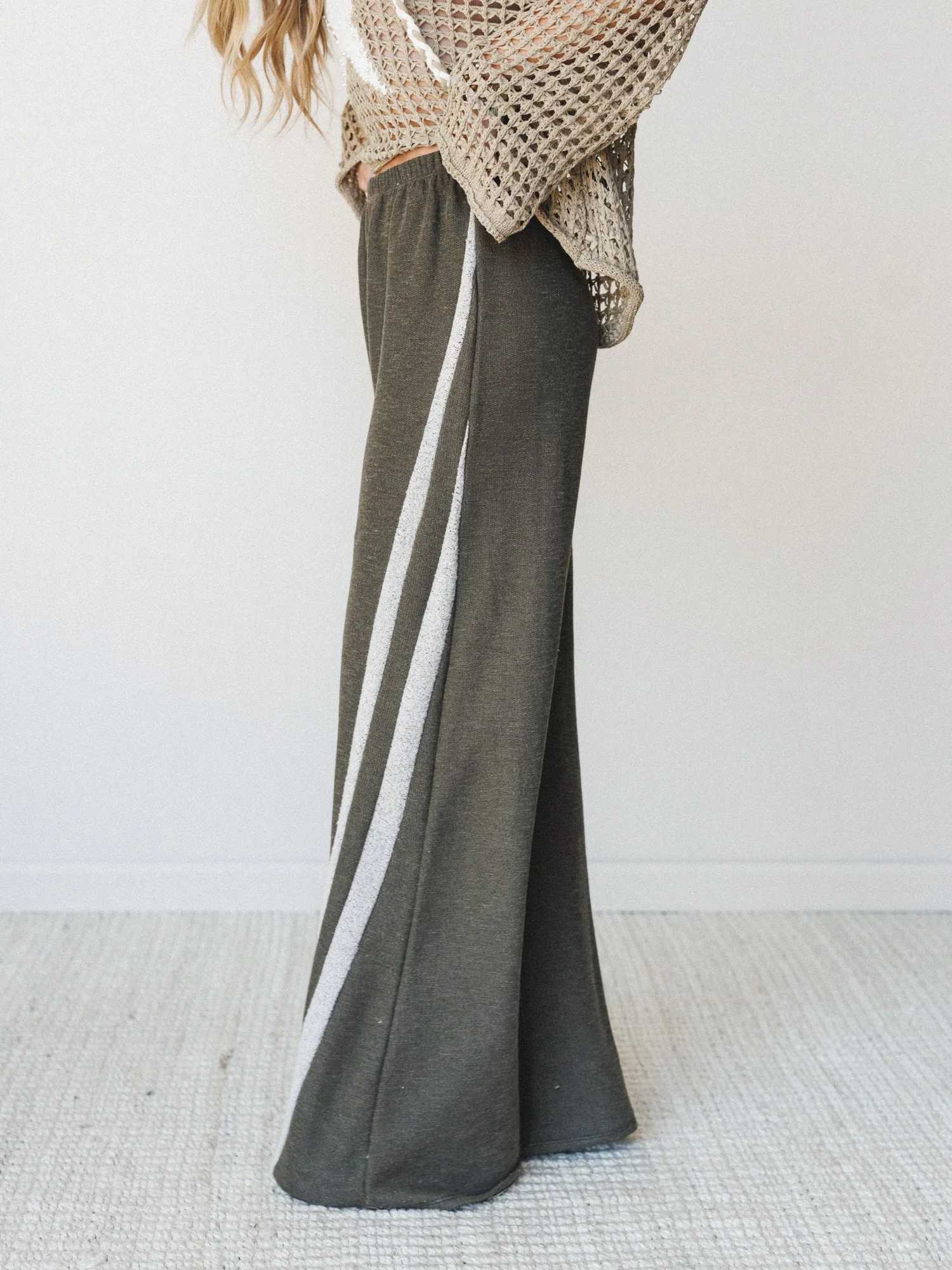 The Nest Racing Stripe Wide Leg Pants - Olive - Image 2