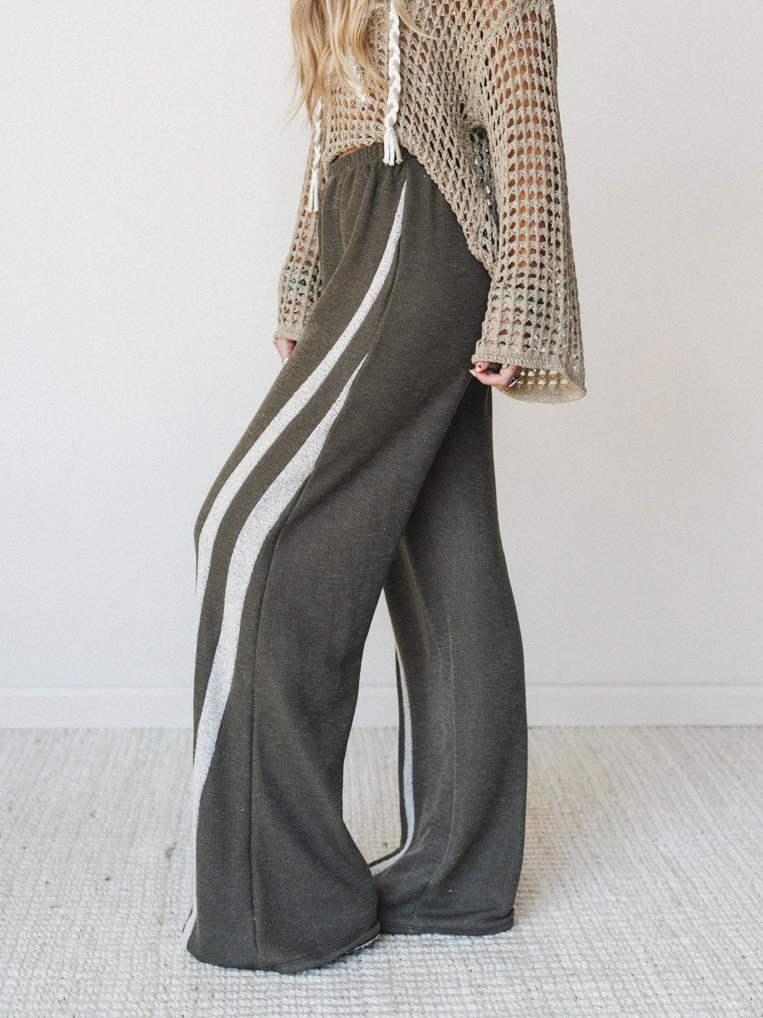 The Nest Racing Stripe Wide Leg Pants - Olive - Image 6
