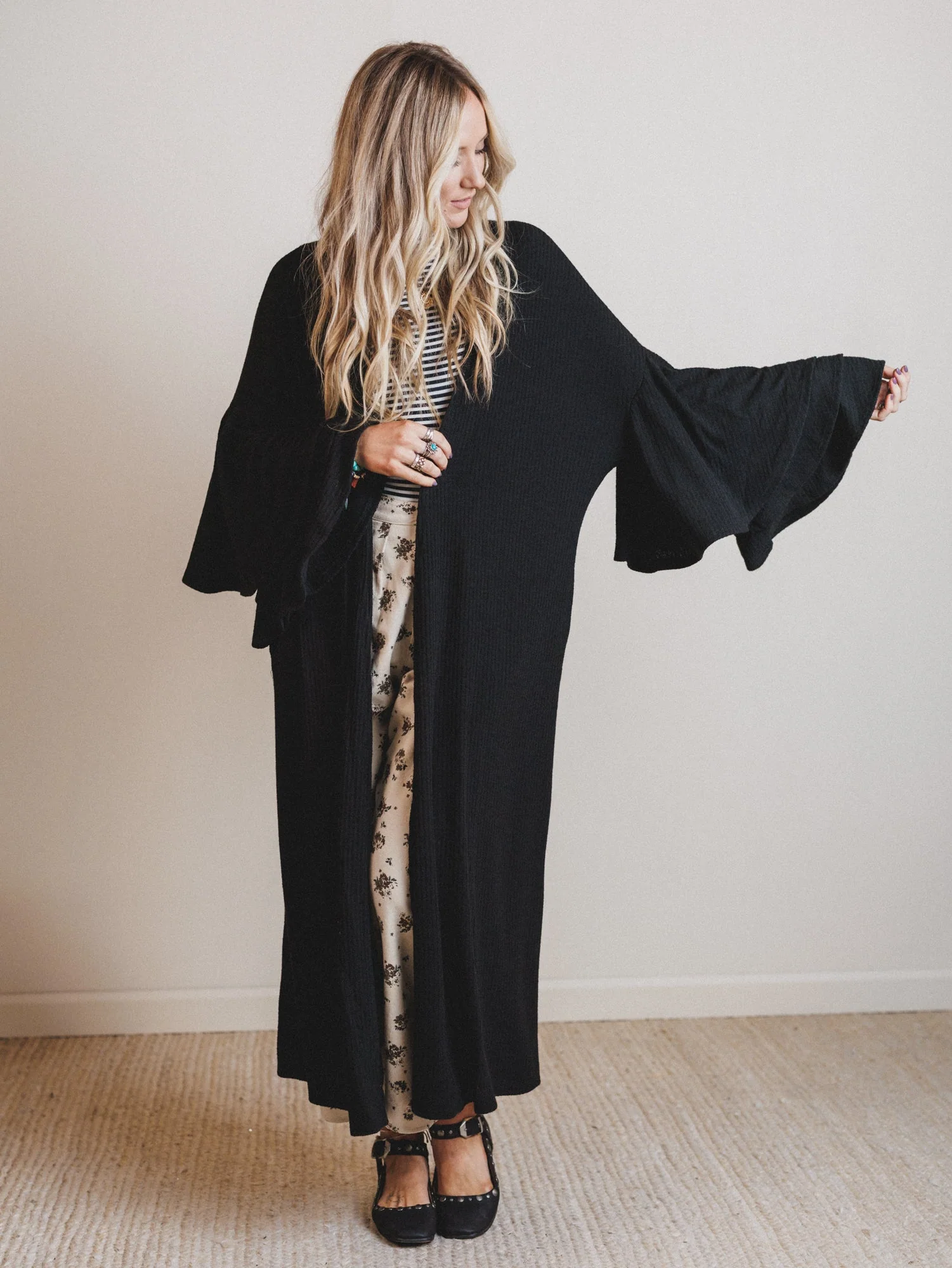The Nest Radiant Ruffles Duster Cardigan - Black