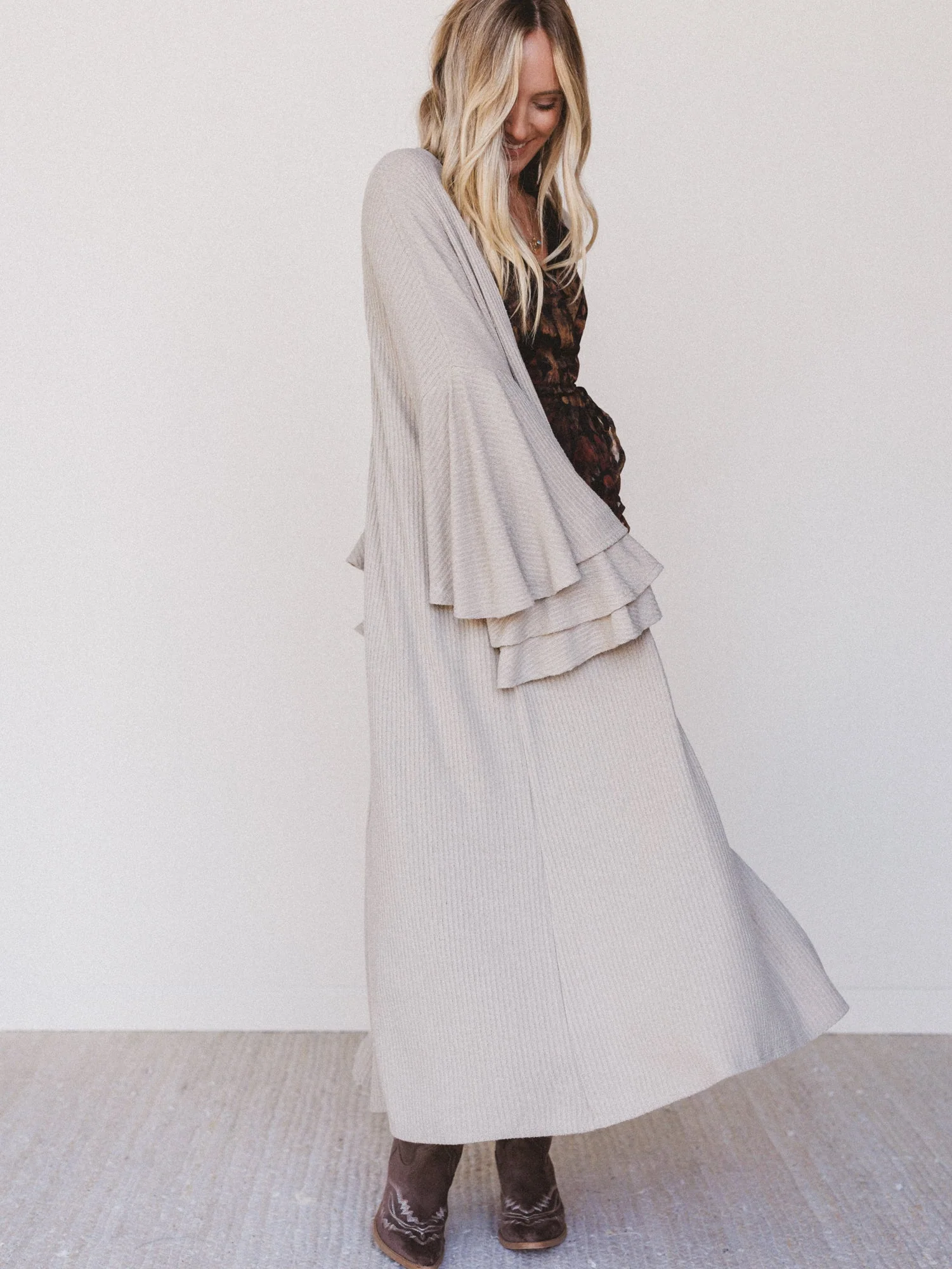 The Nest Radiant Ruffles Duster Cardigan - Taupe - Image 4