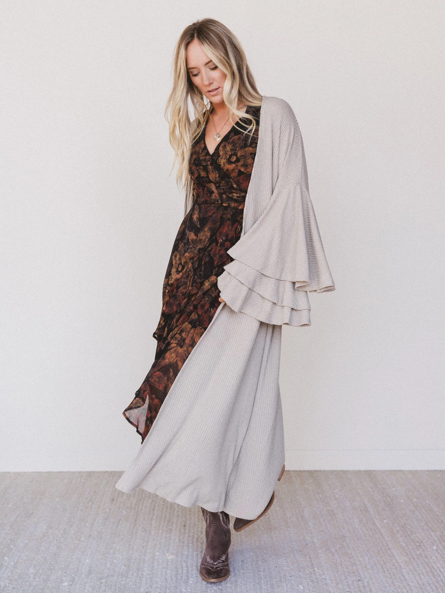 The Nest Radiant Ruffles Duster Cardigan - Taupe - Image 5
