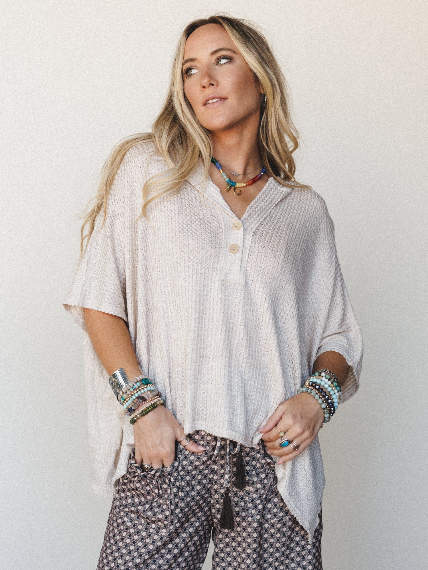 The Nest Raquel Hooded Poncho - Oatmeal - Image 4