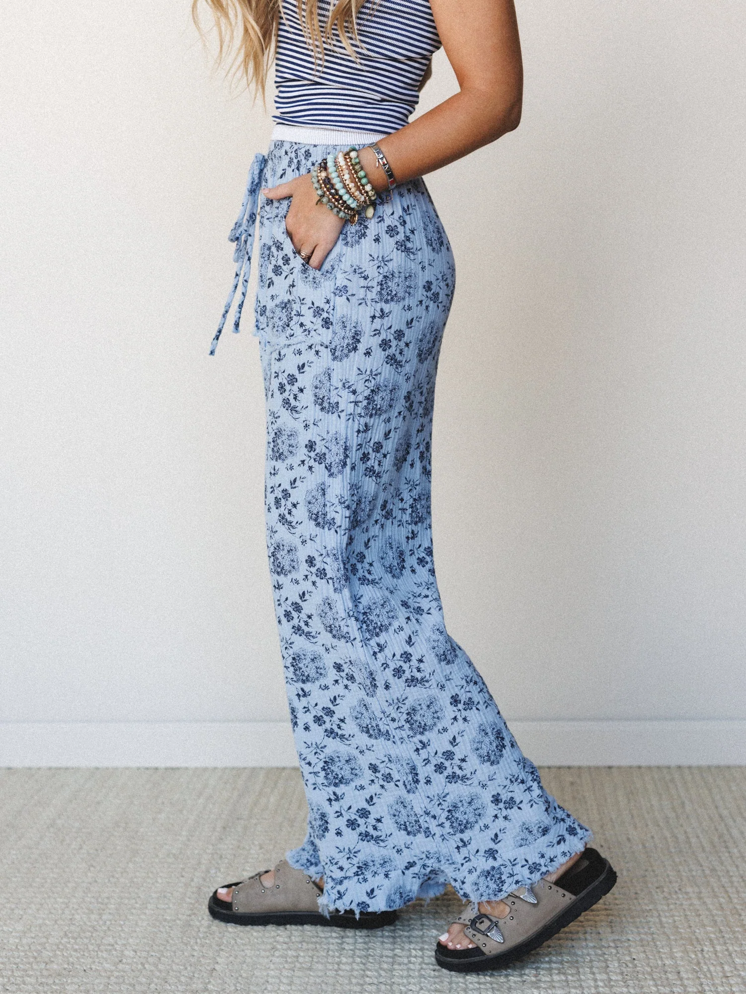The Nest Sandra Wide Leg Ruffle Pant - Baby Blue - Image 2