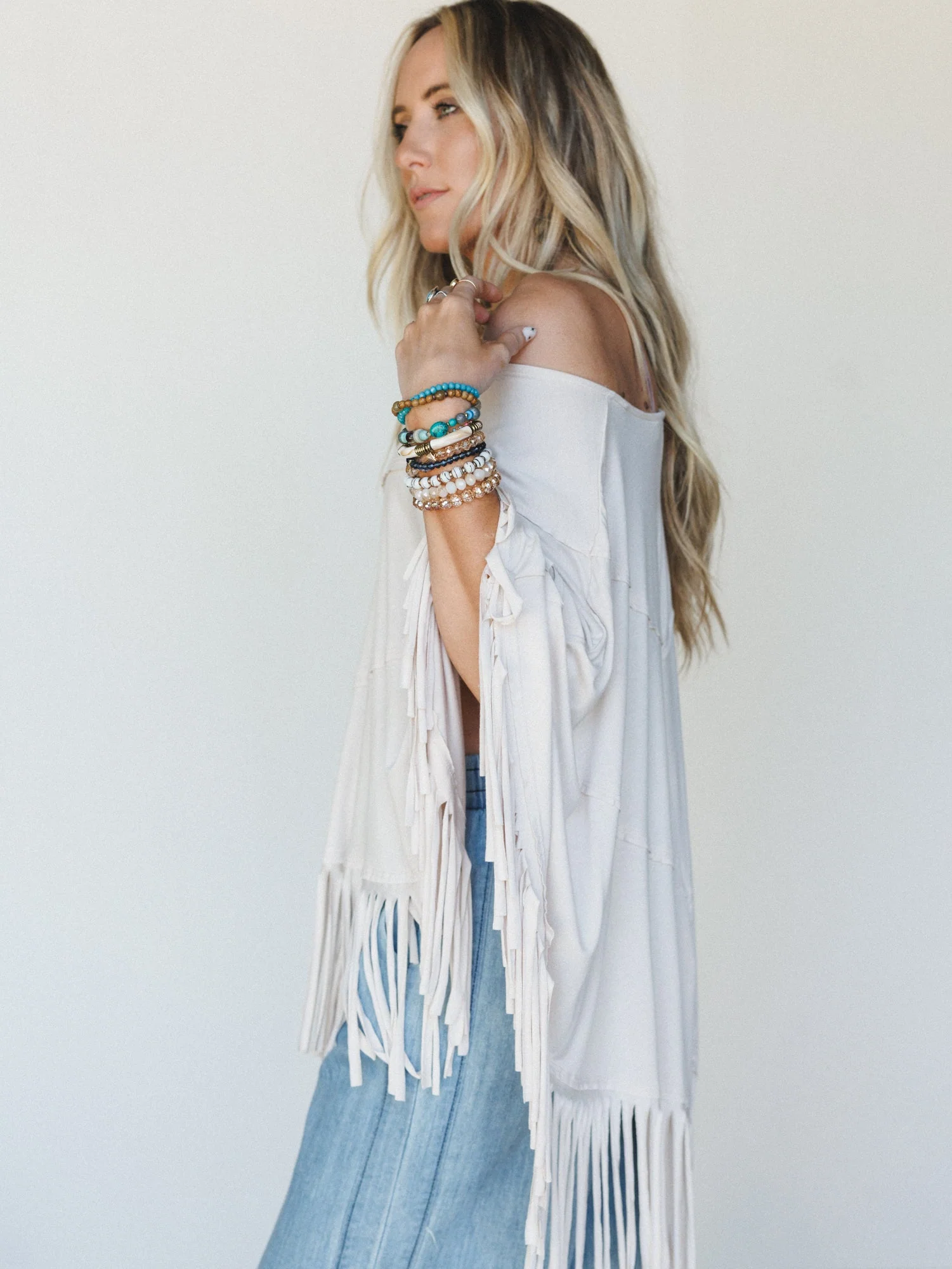 The Nest Showstopper Fringe Poncho - Oat - Image 3