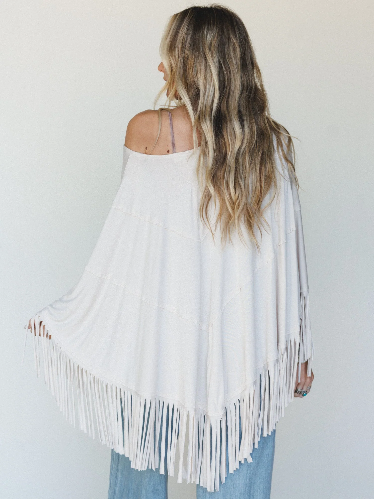 The Nest Showstopper Fringe Poncho - Oat - Image 5