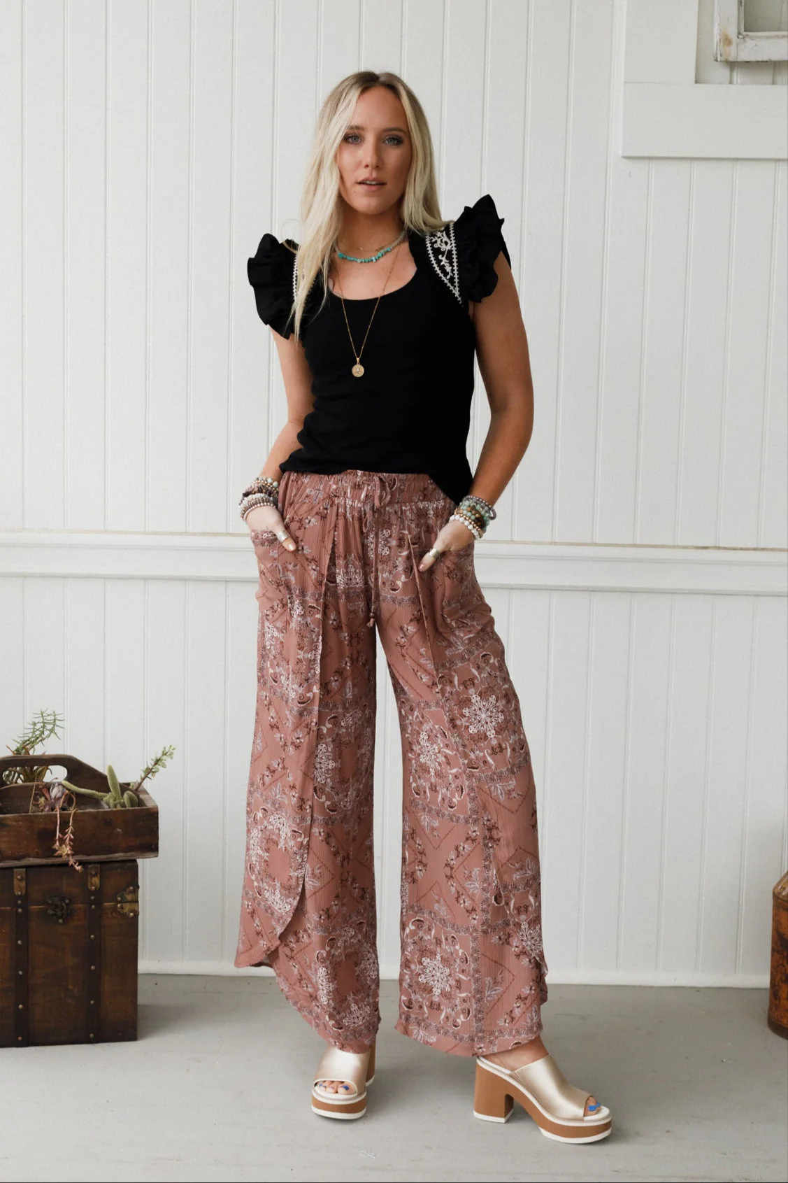 The Nest Stasia Printed Drawstring Tulip Pants - Rose Tribal - Image 5