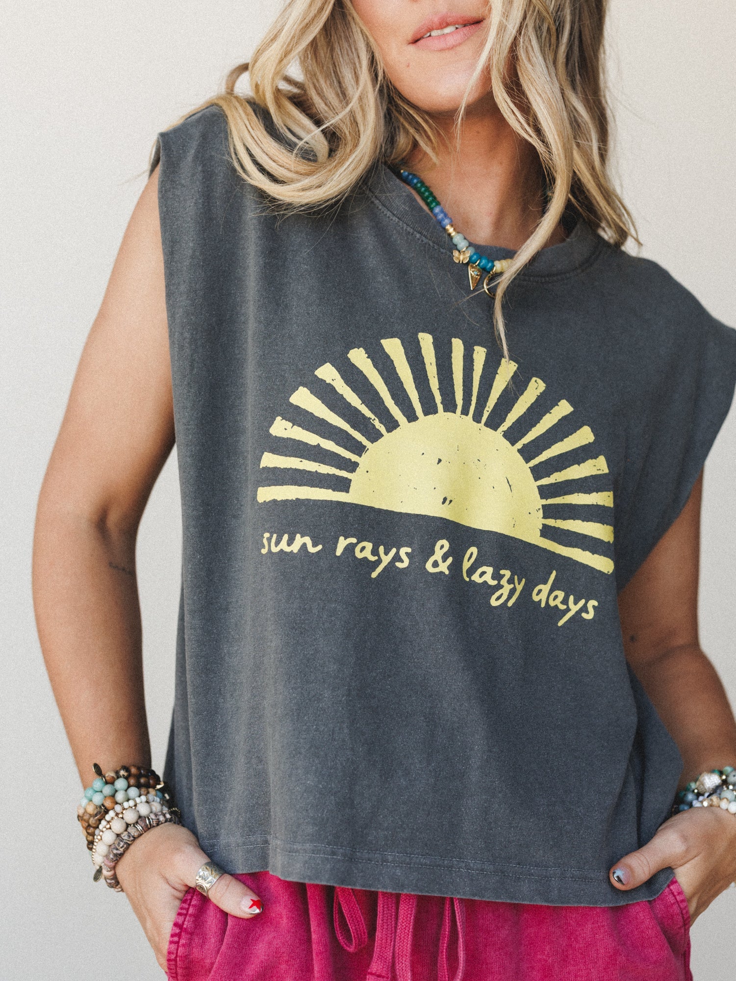 The Nest Sun Rays and Lazy Days Muscle Tank - Pepper